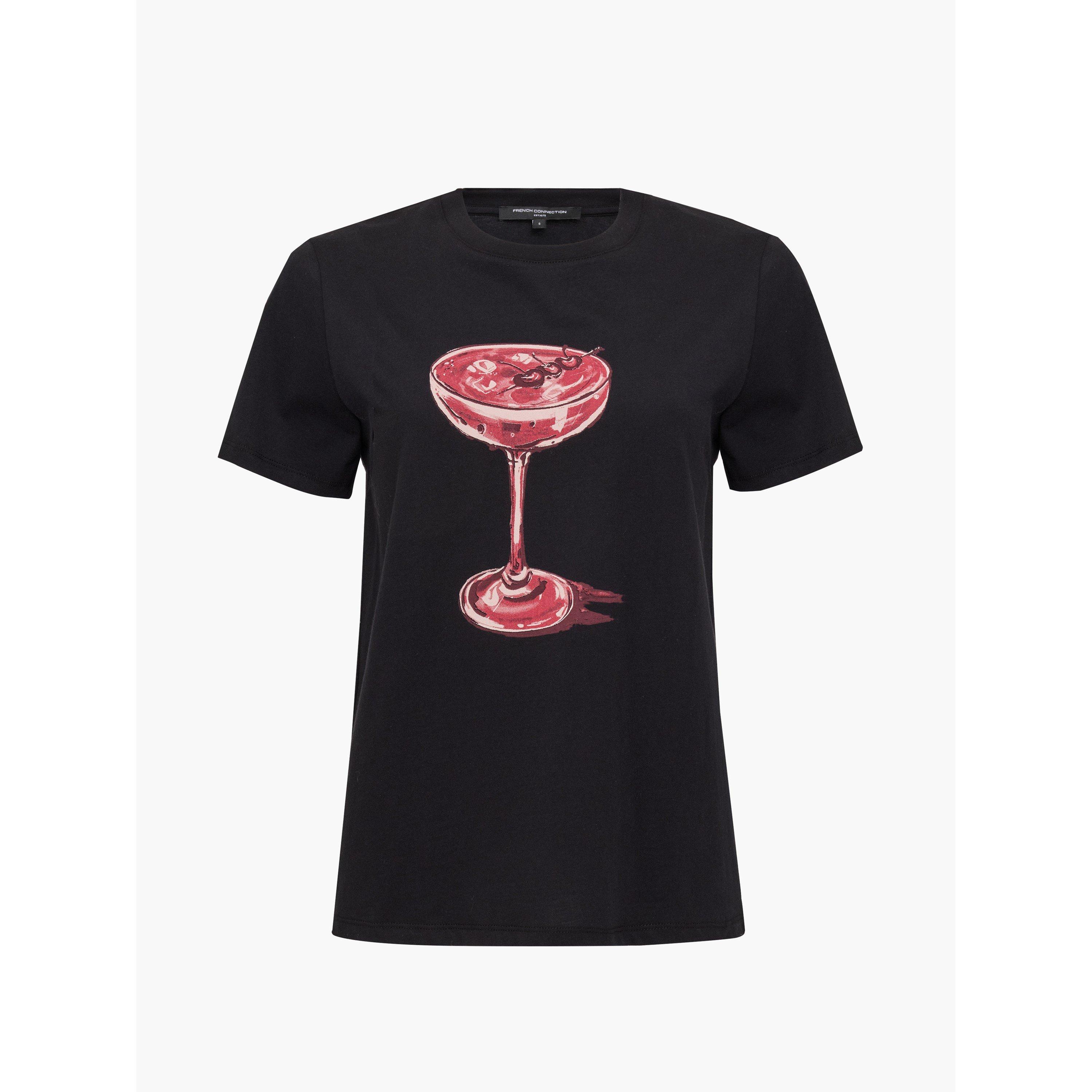 001-BLCK/RED - French Connection - Women's Cherry Cock Cotton Short-Sleeve Scoop-Neck T-Shirt