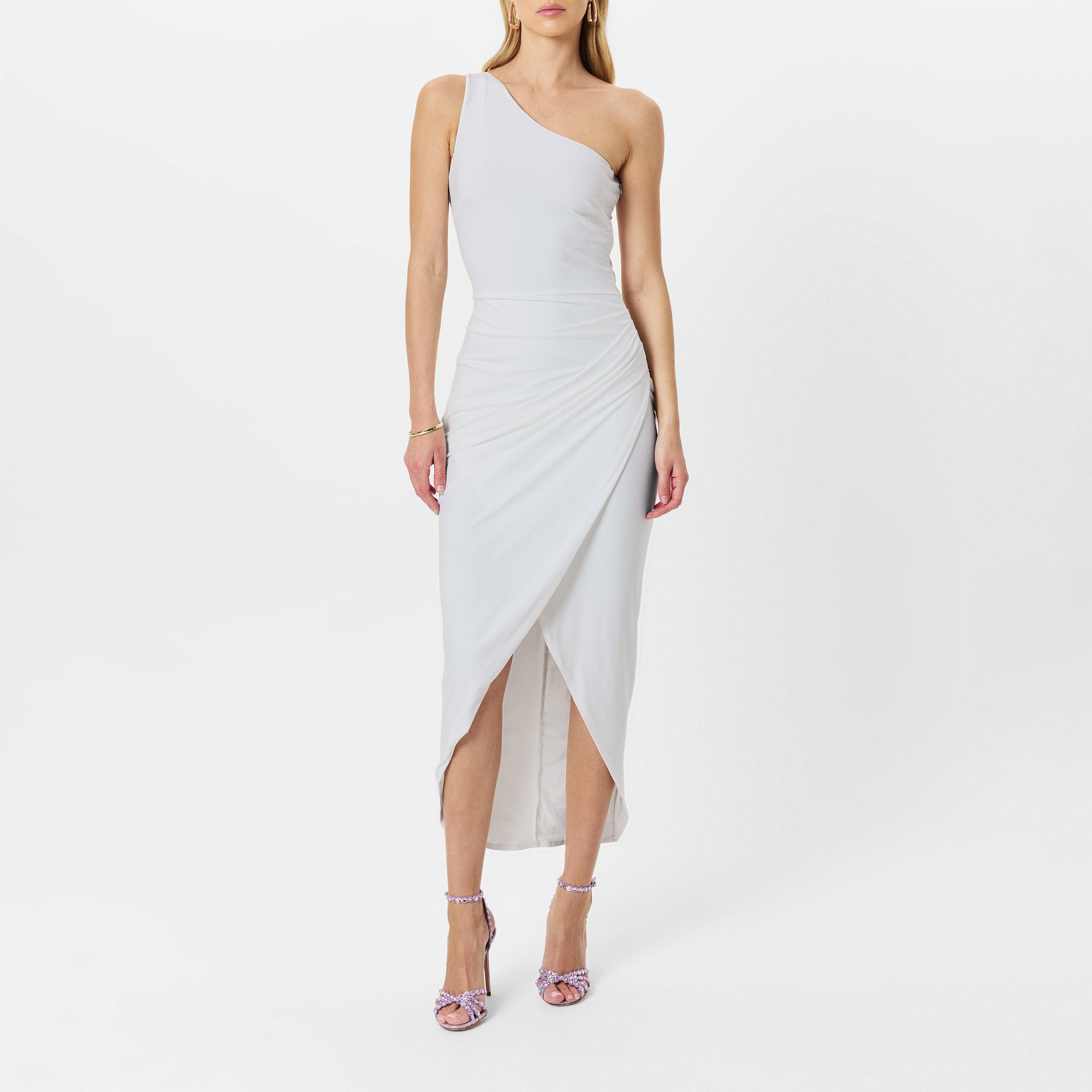 Cream - AX Paris - One Shoulder Wrap Draped Midi Dress - 6