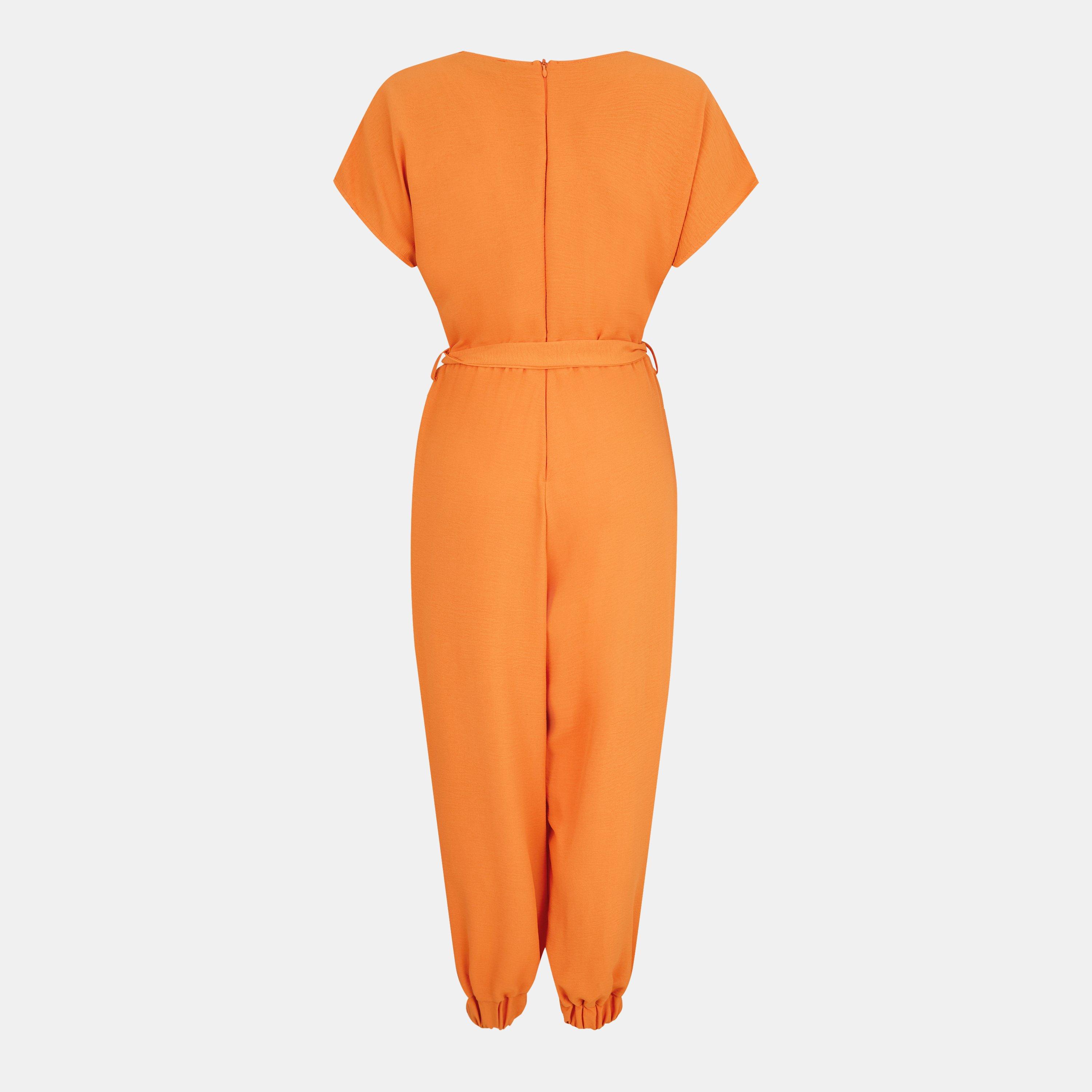 Orange - AX Paris - V Neck Short Sleeve Belted Elasticated Cuff Jumpsuit - 2