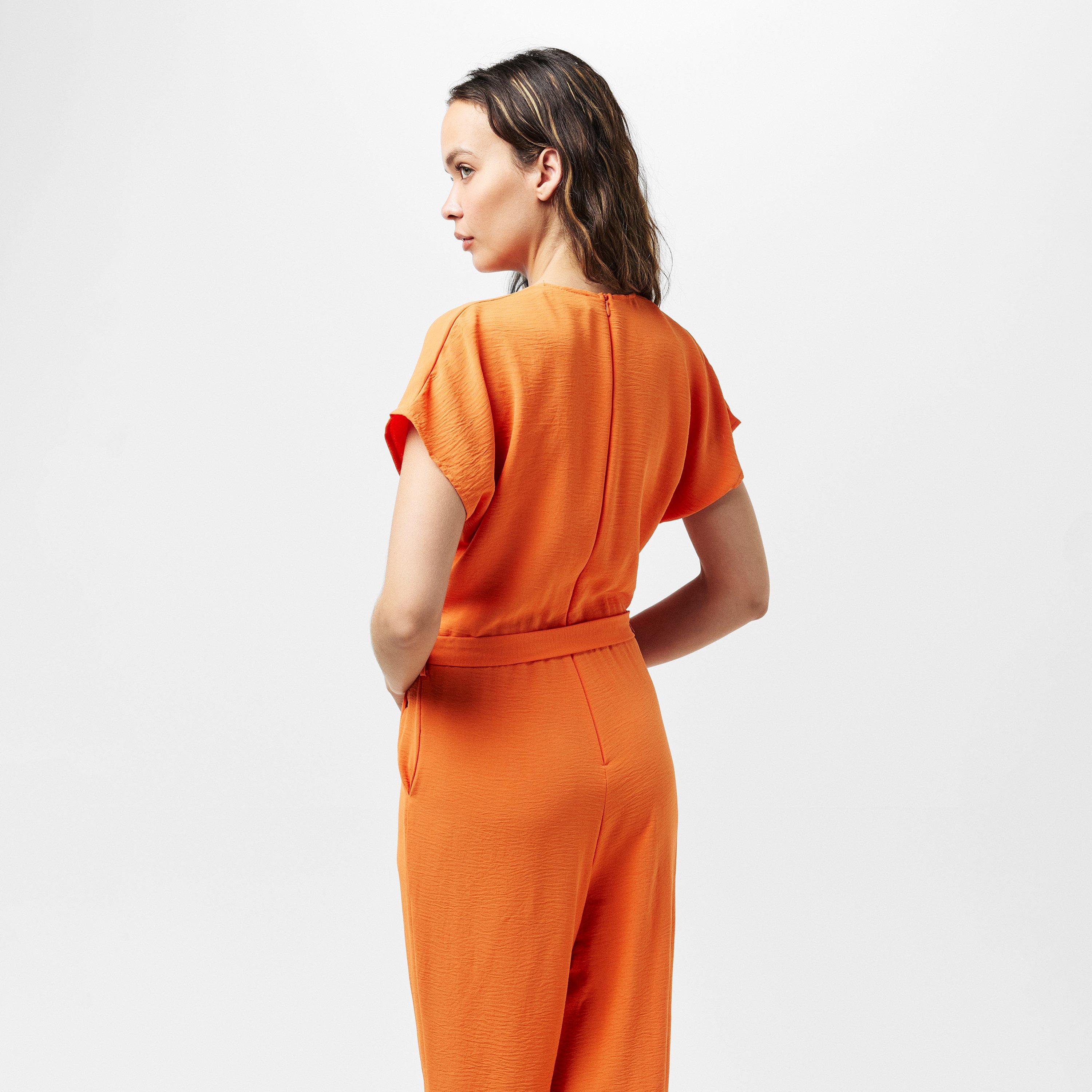 Orange - AX Paris - V Neck Short Sleeve Belted Elasticated Cuff Jumpsuit - 4