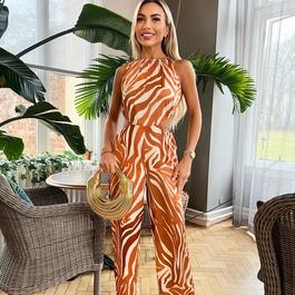 AX Paris Rust Printed Cut Out Jumpsuit