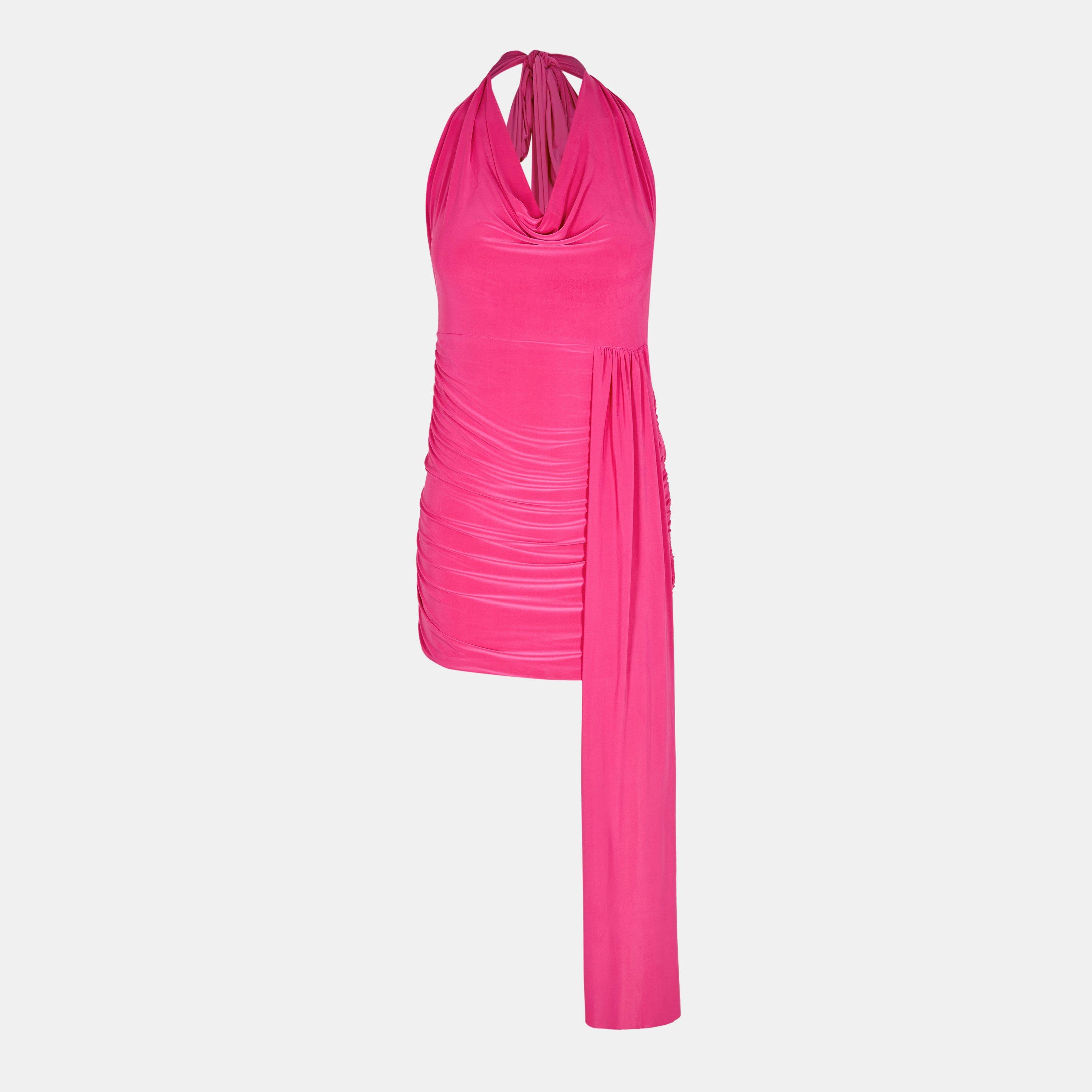 Pink - AX Paris - Fuchsia Halter Tie Neck Mini Dress - 1