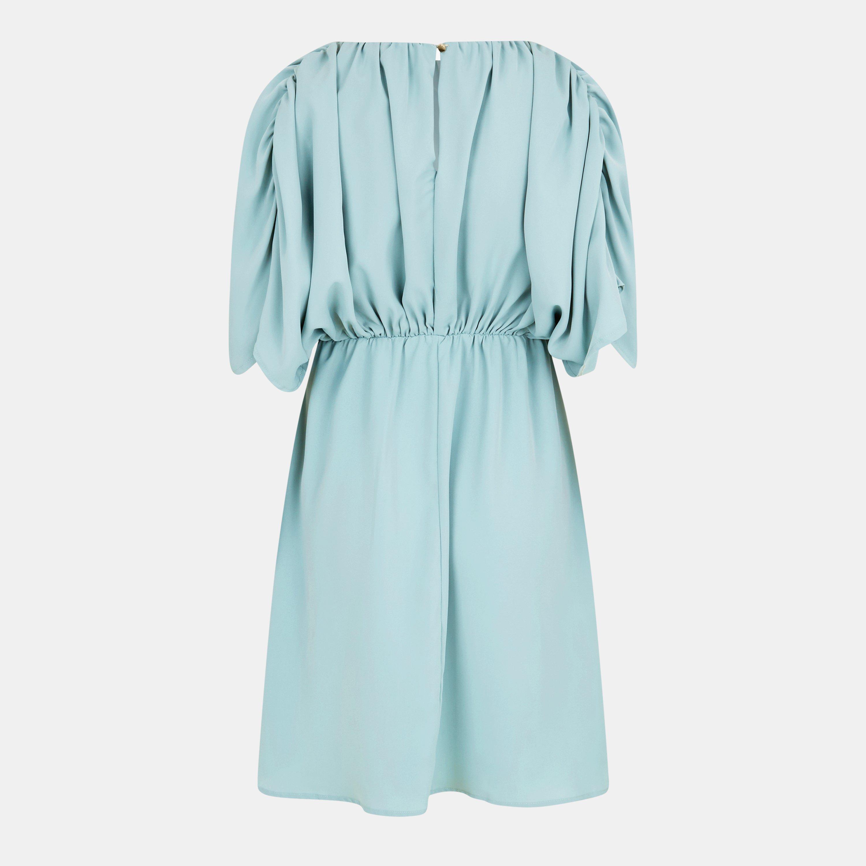 Blue - AX Paris - Duck Egg Batwing Gathered Top Mini Dress - 2