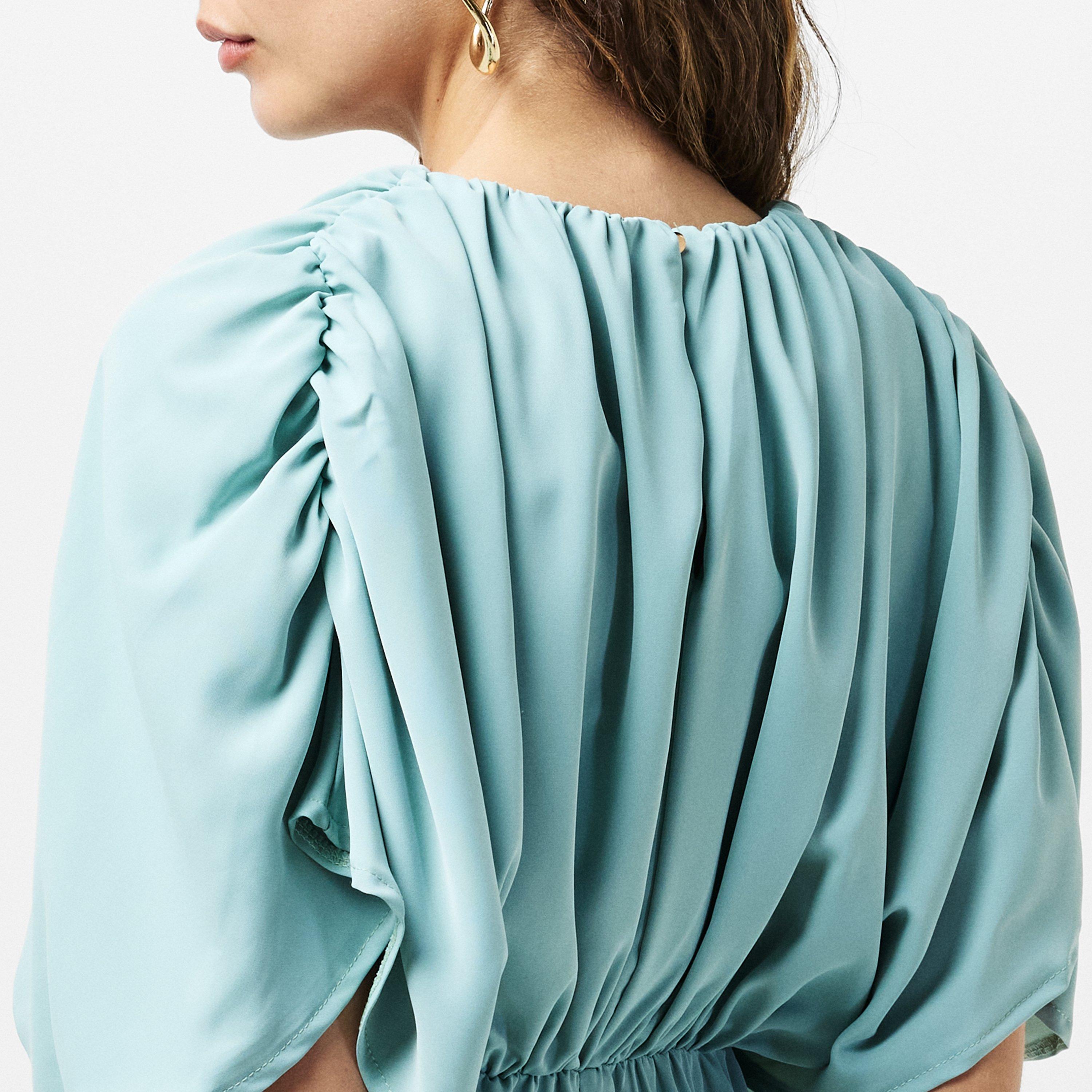 Blue - AX Paris - Duck Egg Batwing Gathered Top Mini Dress - 5