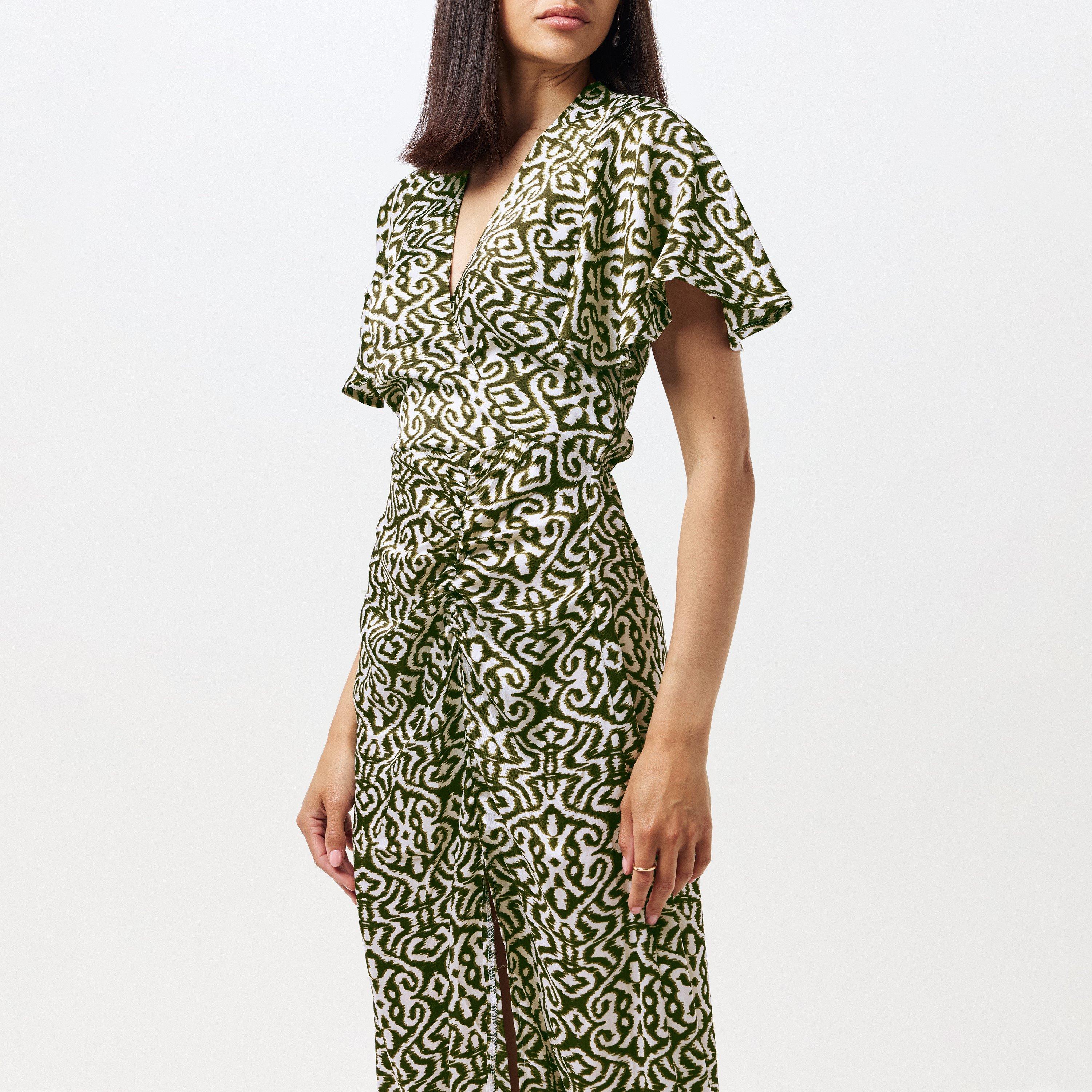 Green - AX Paris - Khaki Printed Bell Sleeve Midi Dress - 2