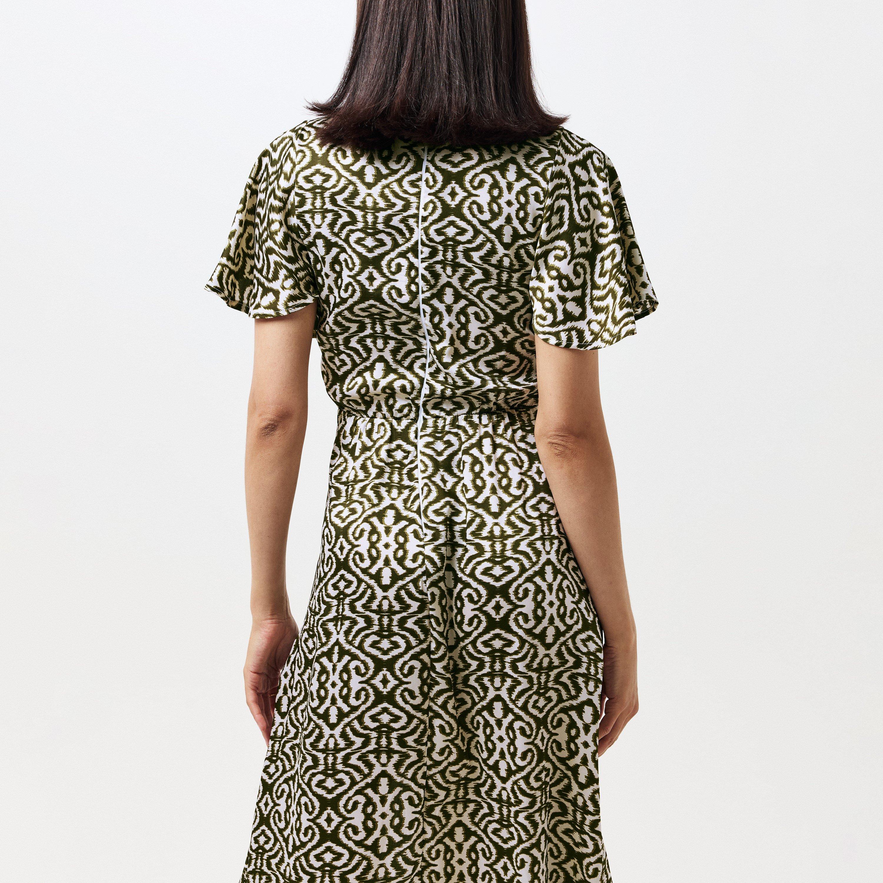 Green - AX Paris - Khaki Printed Bell Sleeve Midi Dress - 3