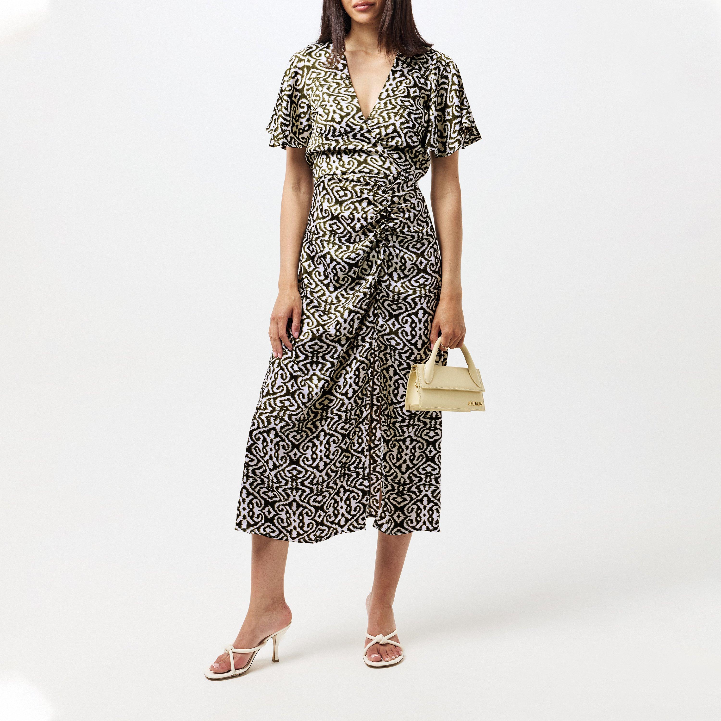 Green - AX Paris - Khaki Printed Bell Sleeve Midi Dress - 5