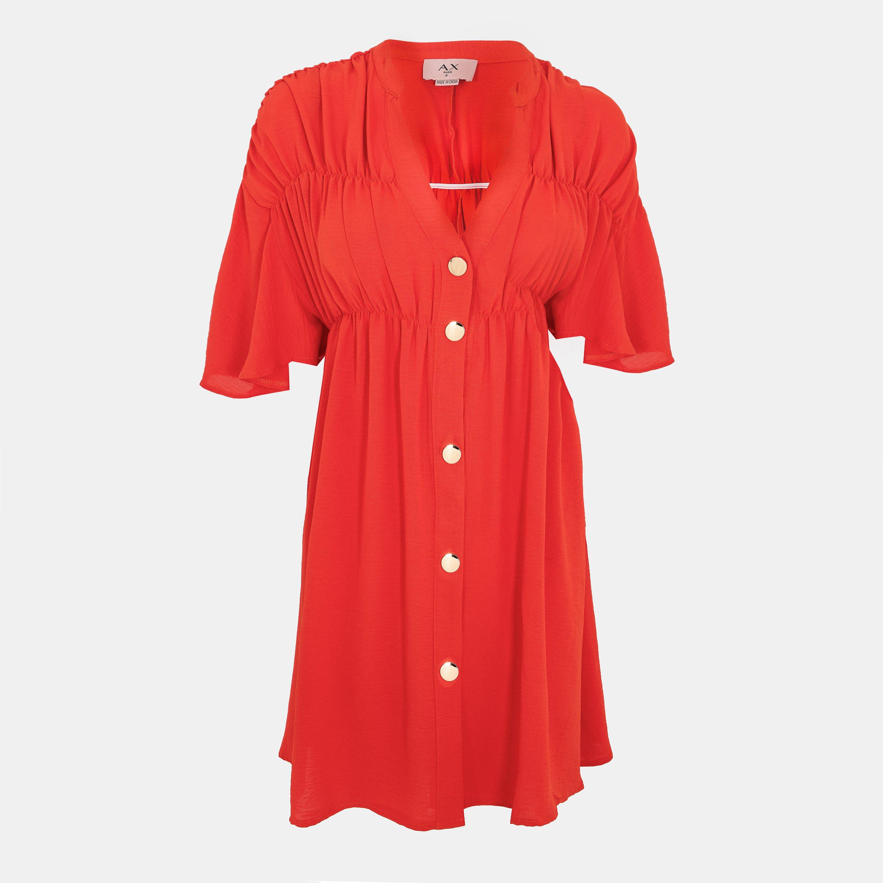 Orange - AX Paris - Burnt Orange Button Up Ruched Detail Smock Dress - 1