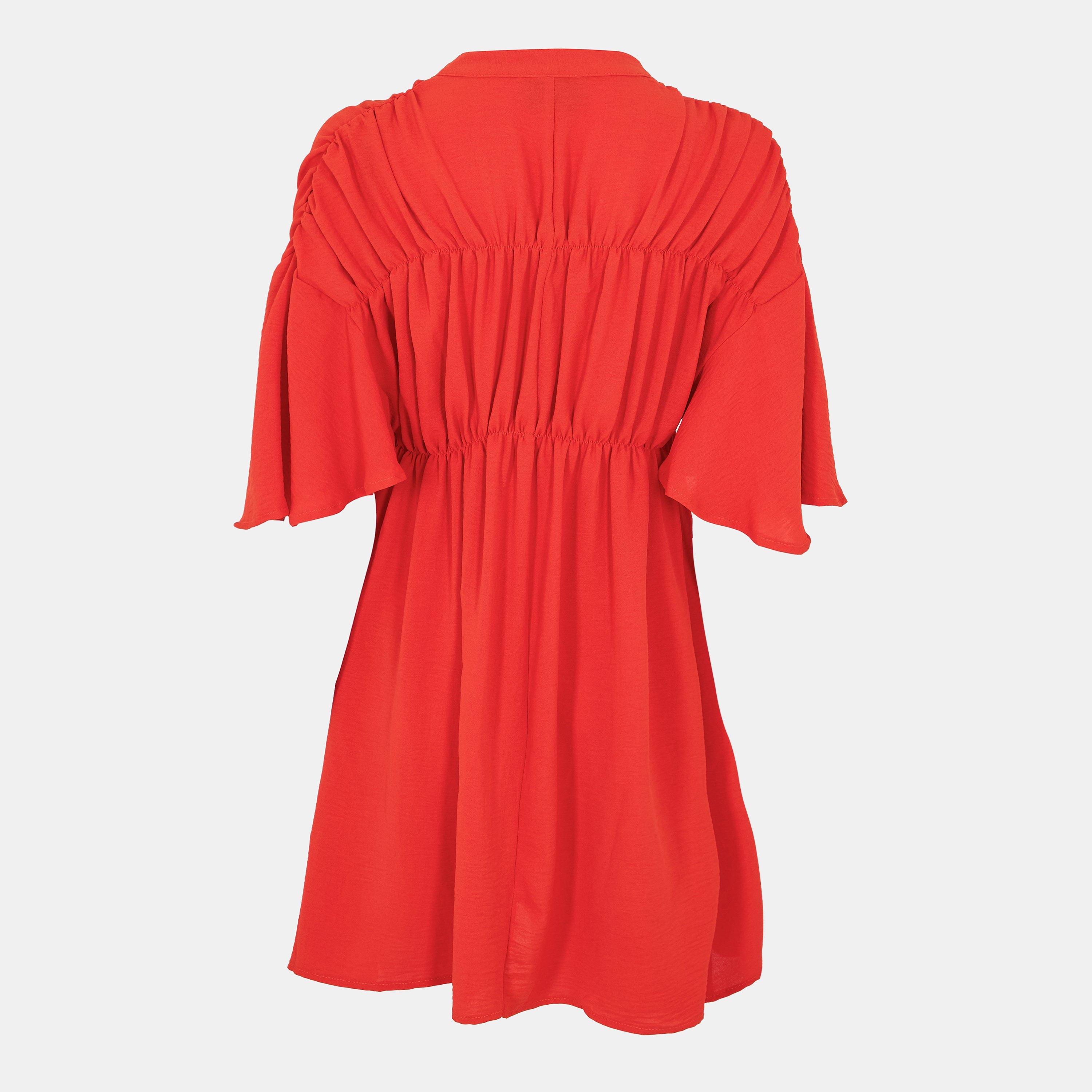 Orange - AX Paris - Burnt Orange Button Up Ruched Detail Smock Dress - 2