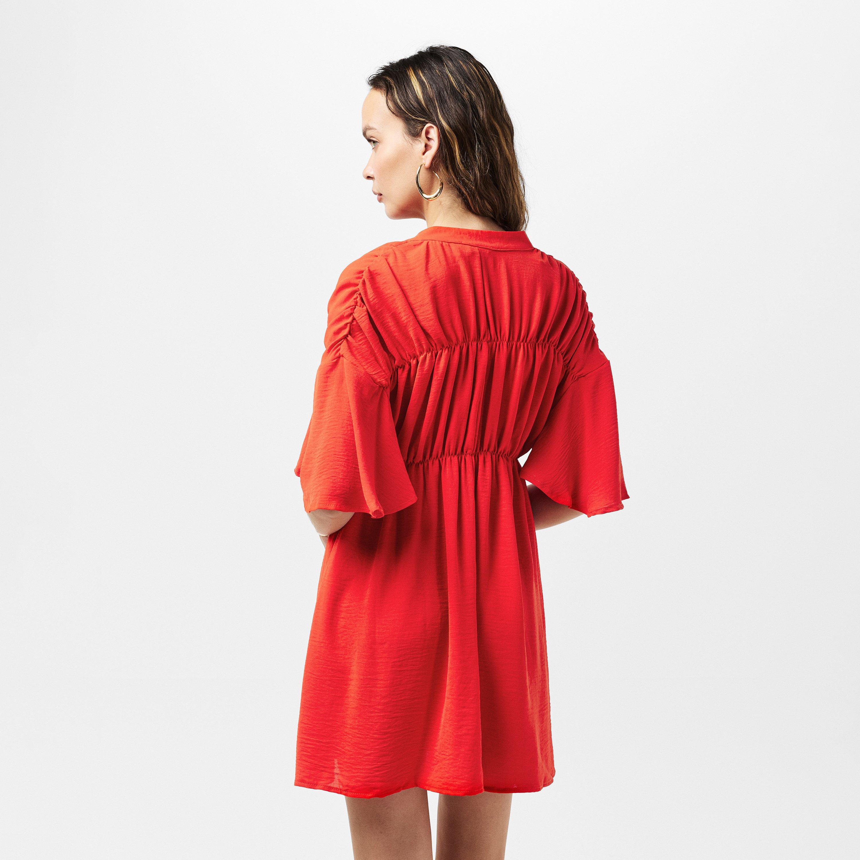 Orange - AX Paris - Burnt Orange Button Up Ruched Detail Smock Dress - 4