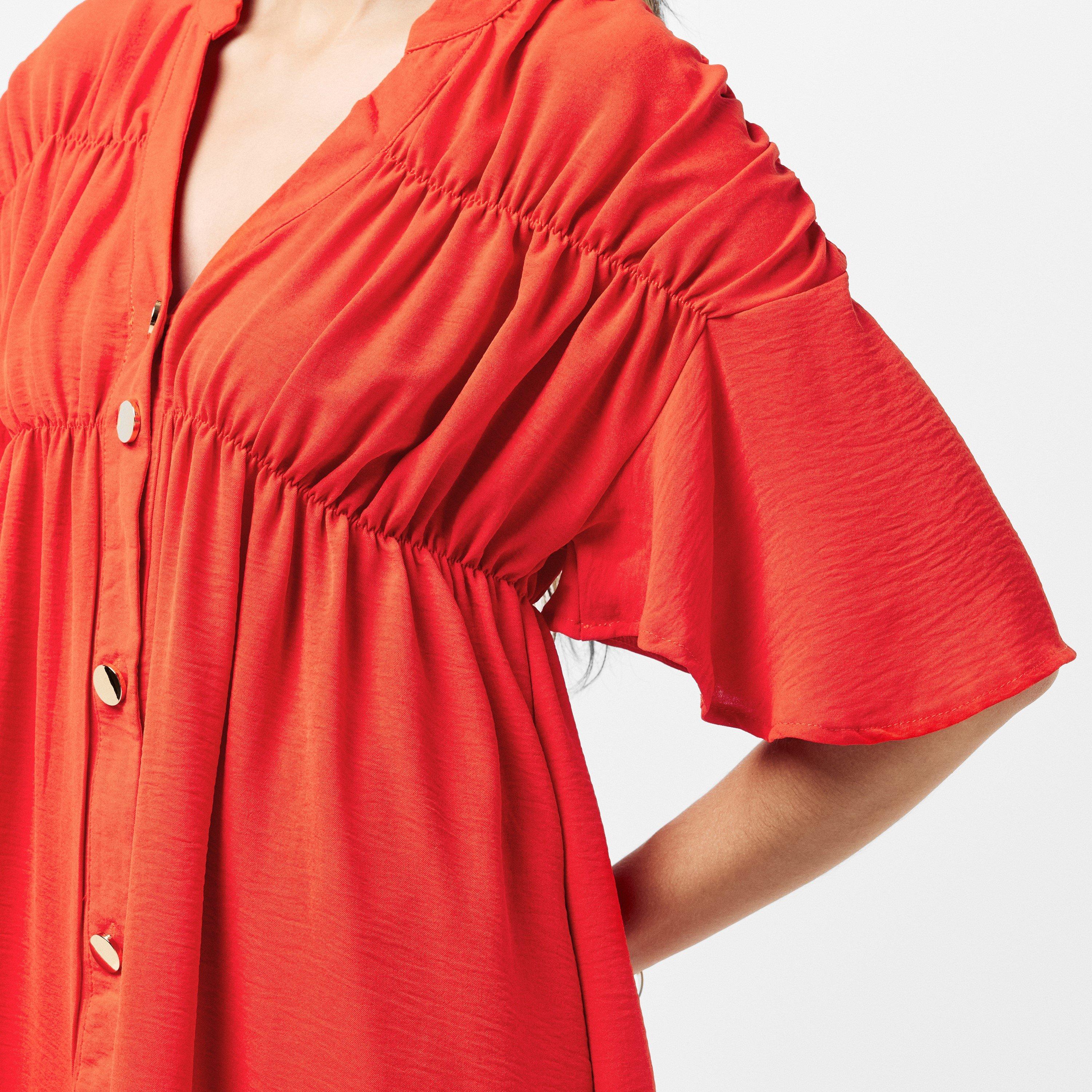 Orange - AX Paris - Burnt Orange Button Up Ruched Detail Smock Dress - 5