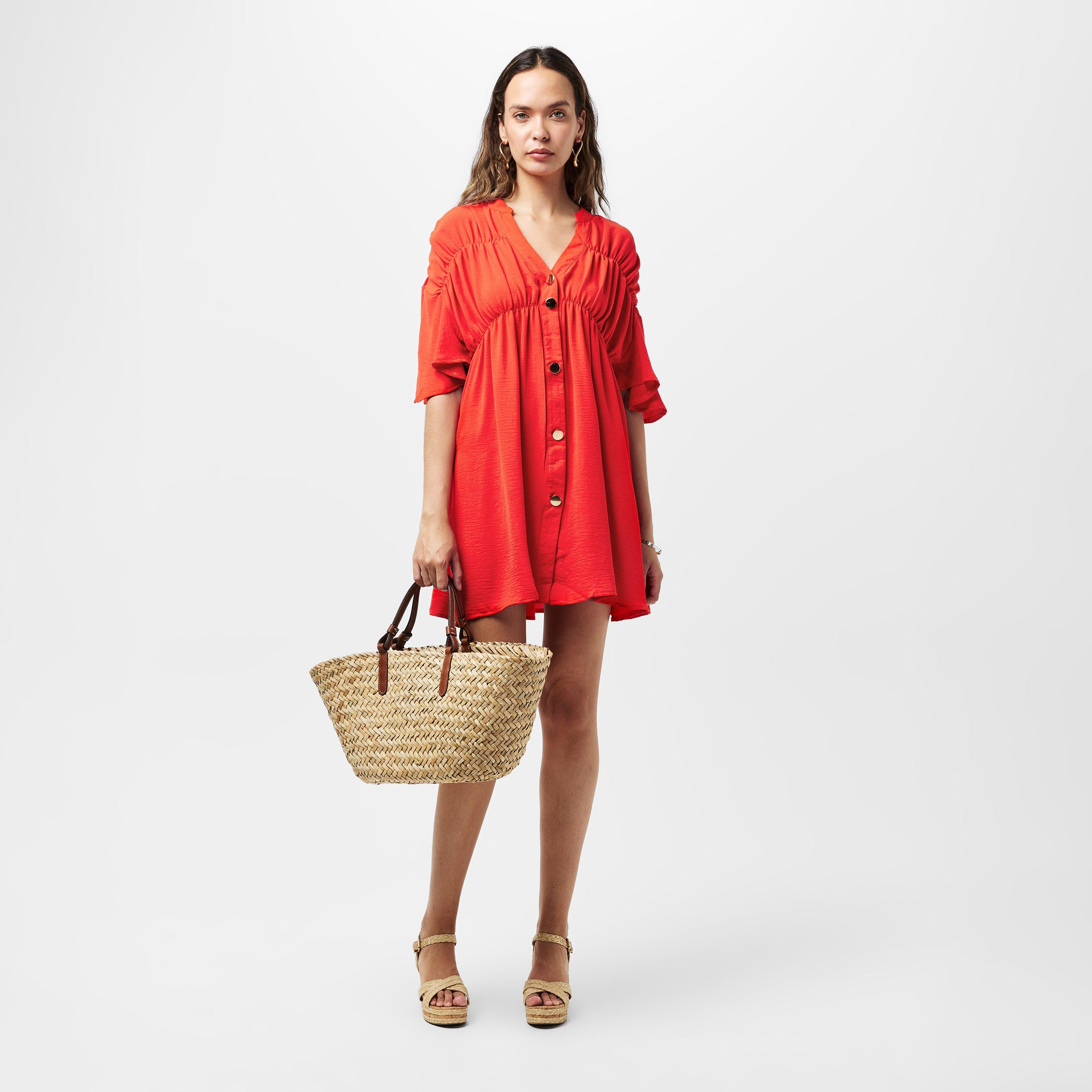 Orange - AX Paris - Burnt Orange Button Up Ruched Detail Smock Dress - 6