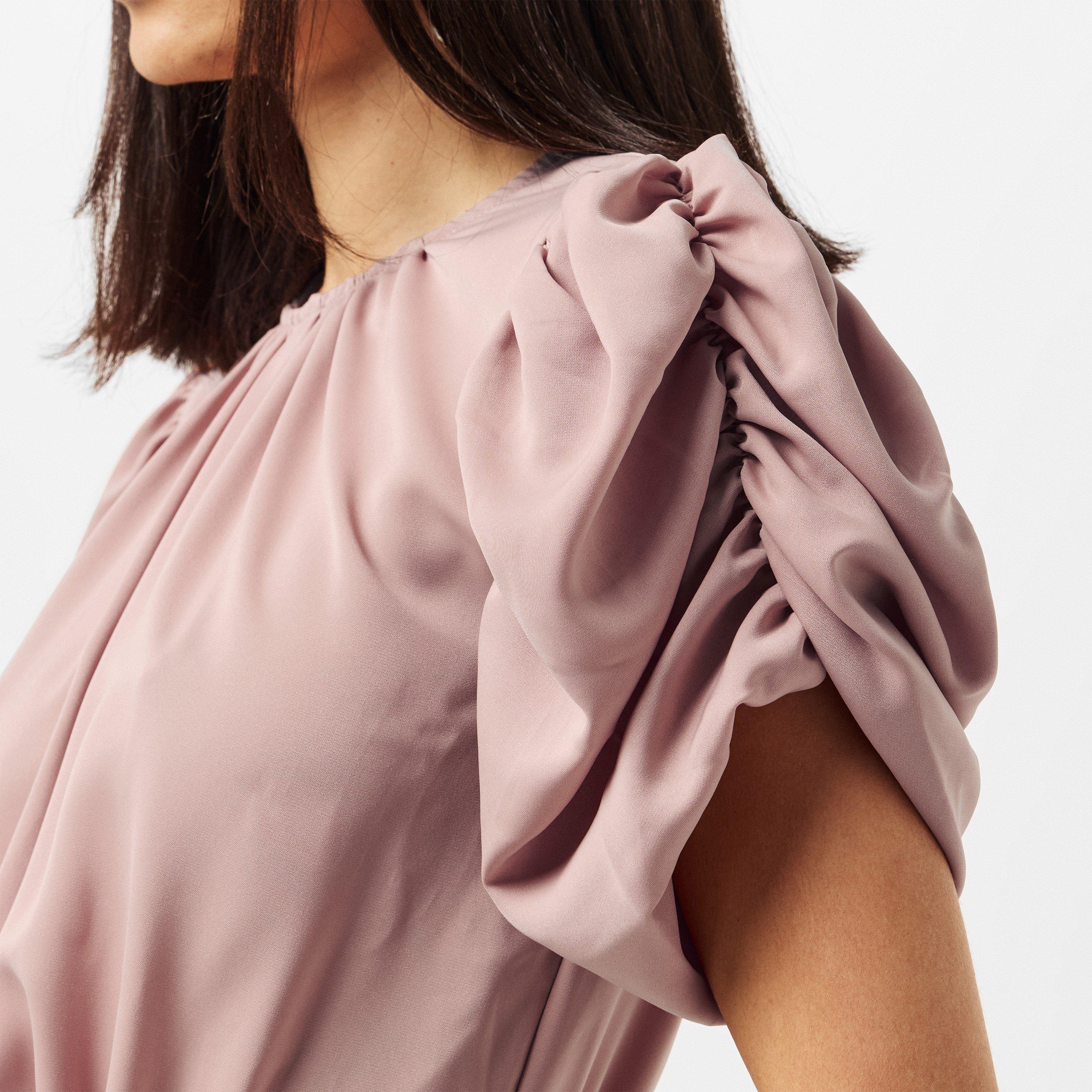 Nude - AX Paris - Blush Short Puff Sleeve Drape Skirt Mini Dress - 4