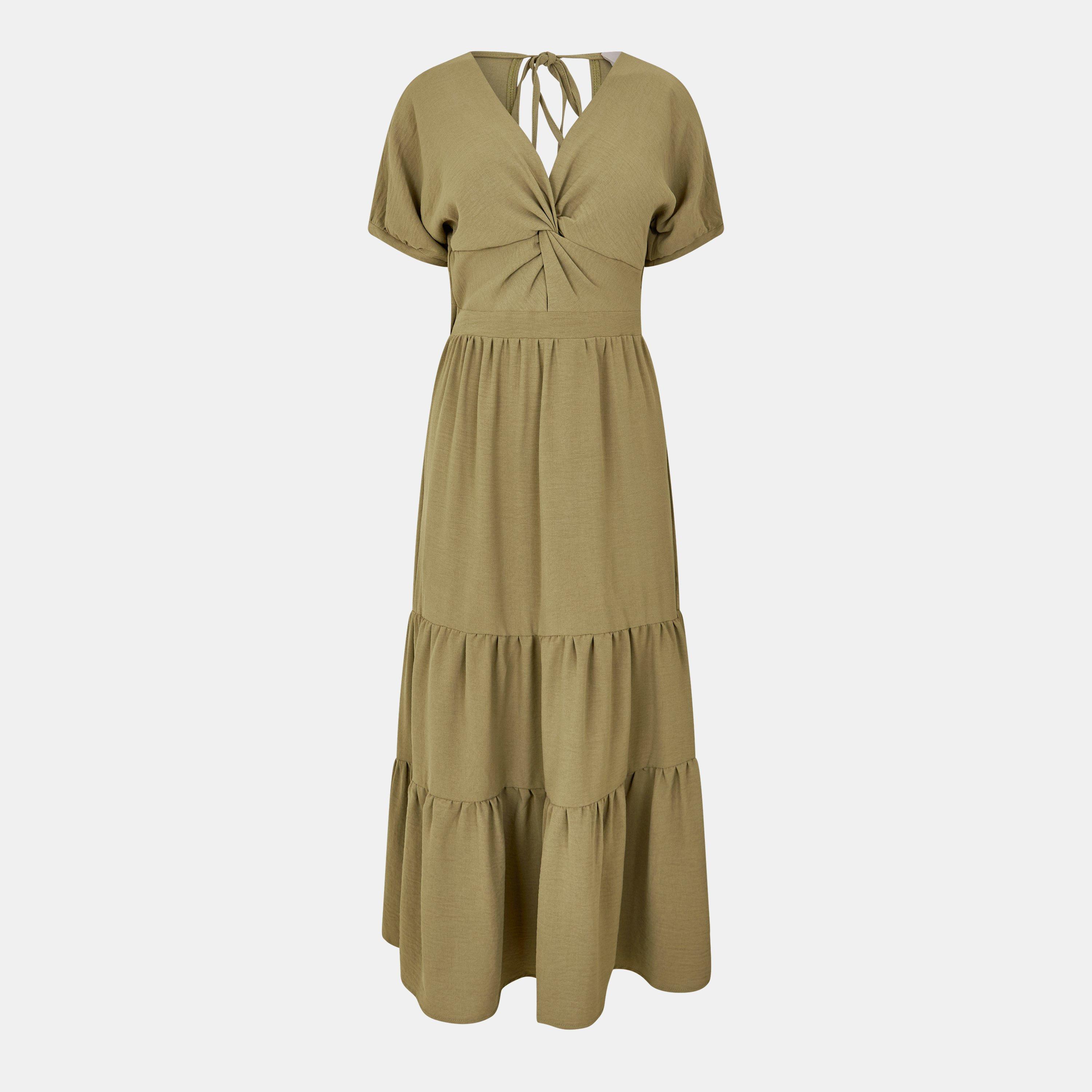 Green - AX Paris - Khaki Twist Front Maxi Smock Dress - 1