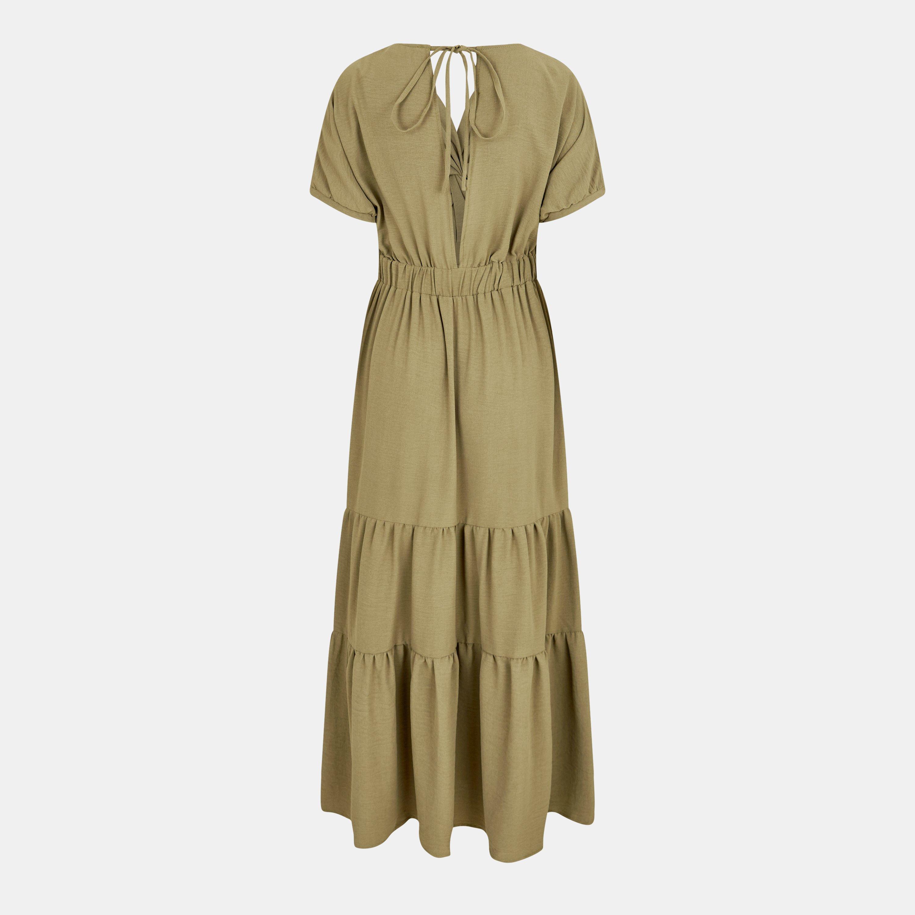Green - AX Paris - Khaki Twist Front Maxi Smock Dress - 2