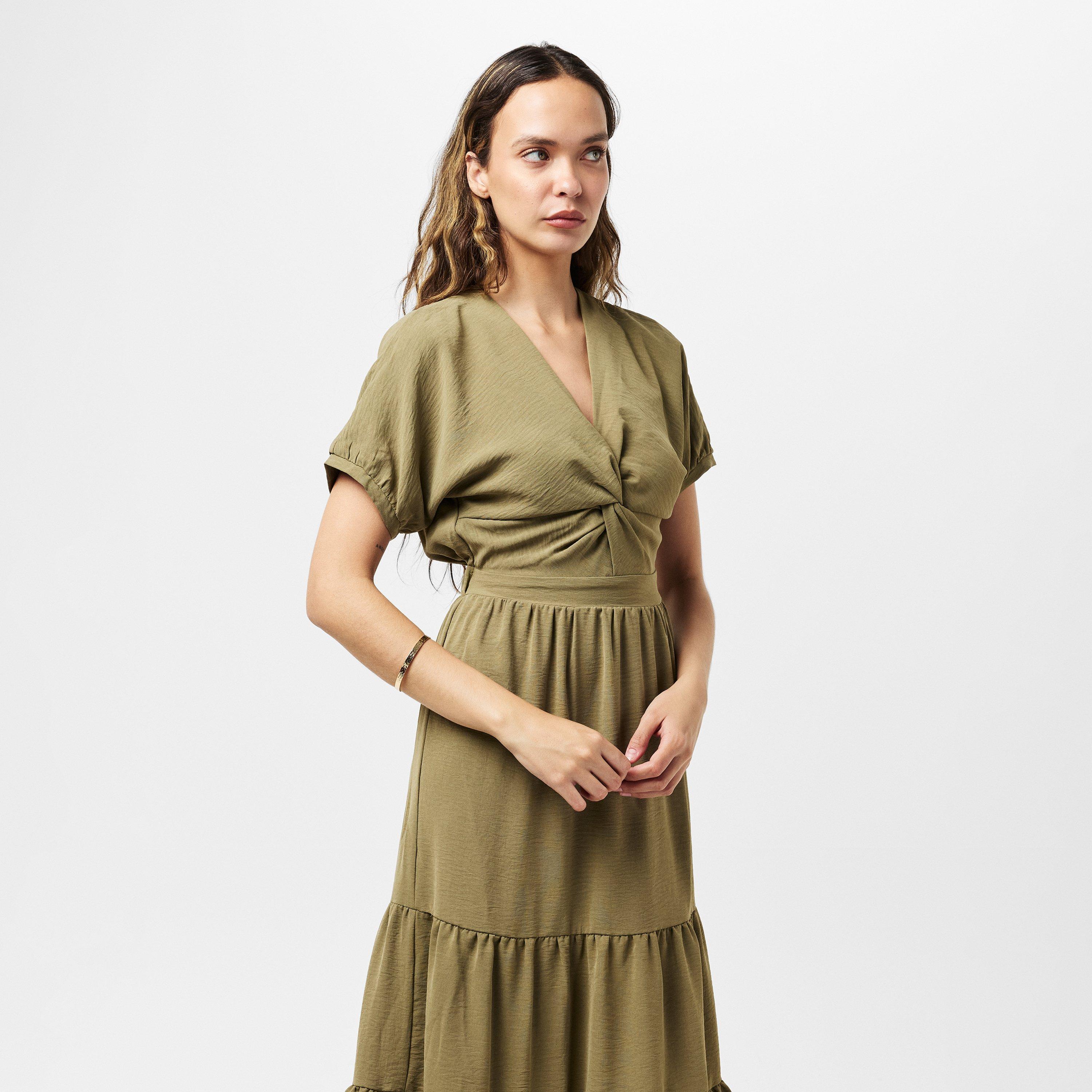 Green - AX Paris - Khaki Twist Front Maxi Smock Dress - 3