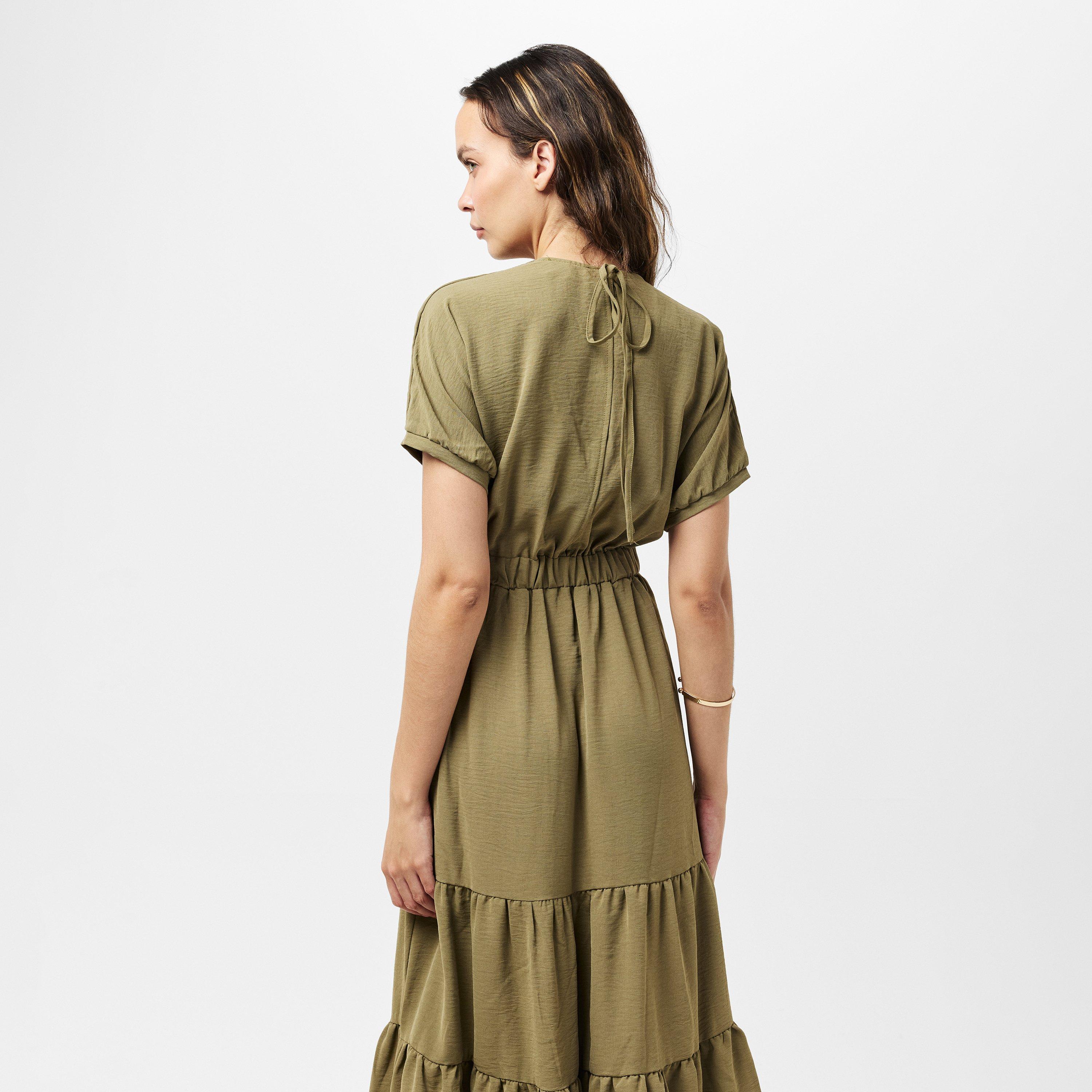 Green - AX Paris - Khaki Twist Front Maxi Smock Dress - 4