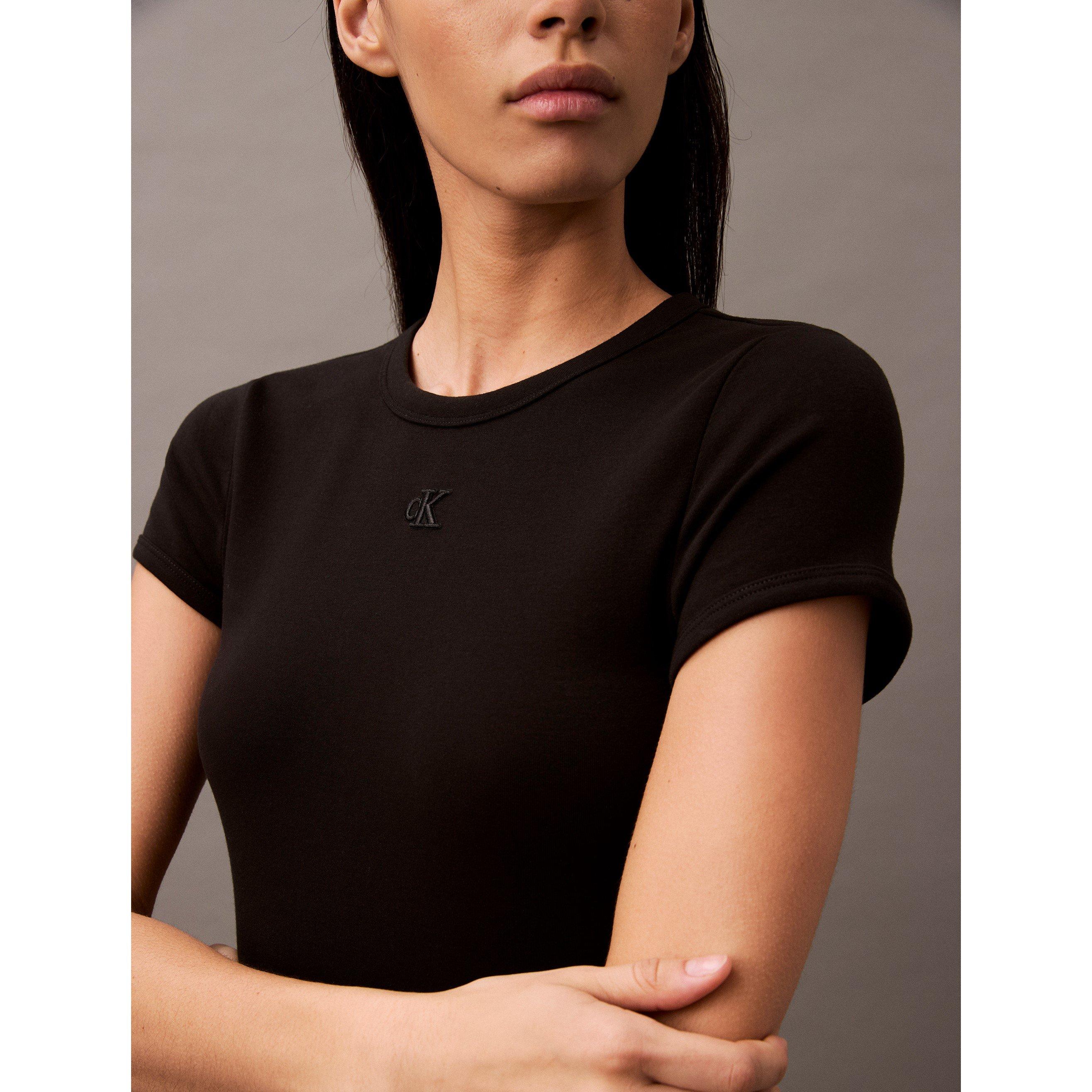 Black - Calvin Klein Jeans - Women's Short-Sleeve Rib Mini Dress - 5