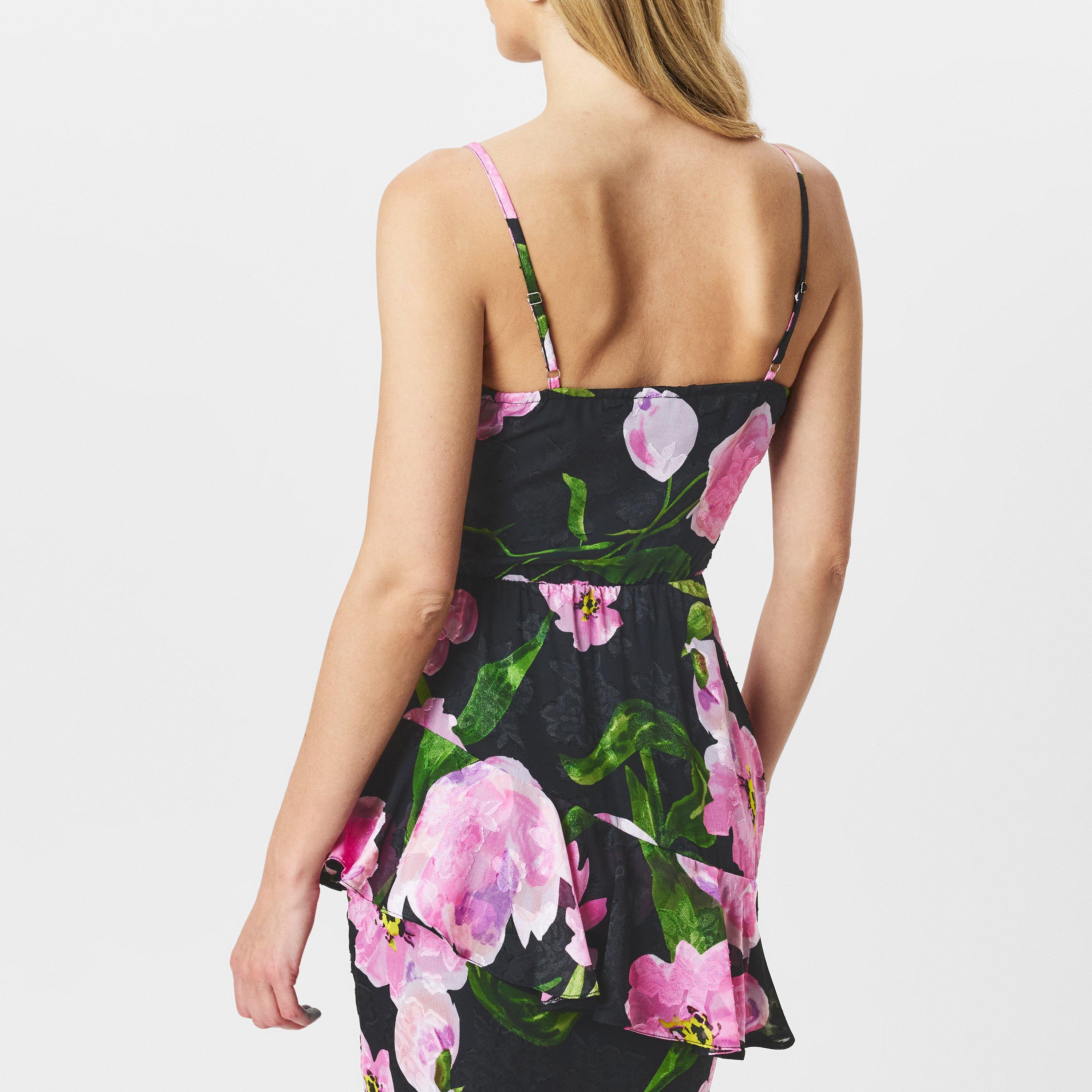 Black - AX Paris - Black And Pink Floral Print Ruffle Strappy Midi Dress - 4