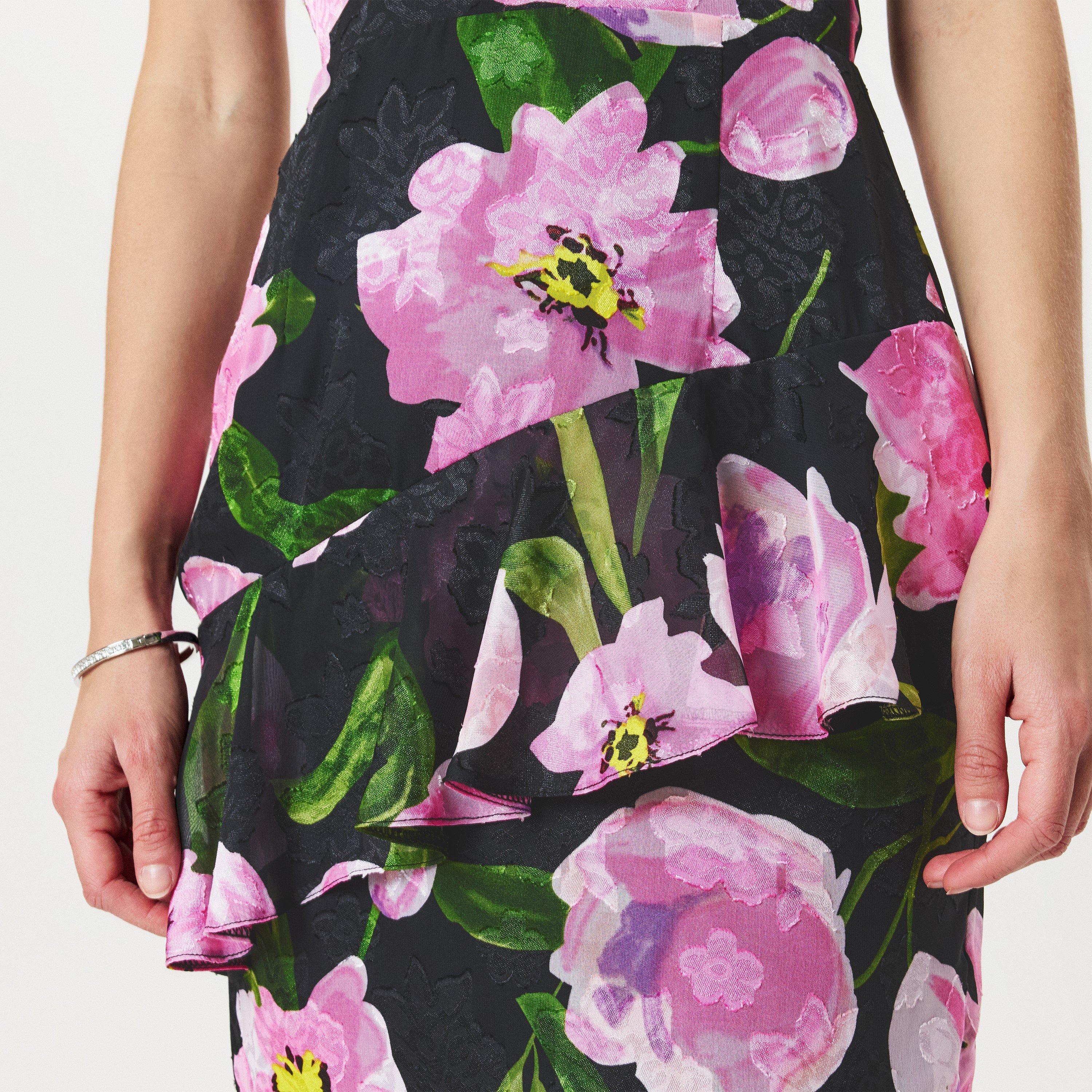 Black - AX Paris - Black And Pink Floral Print Ruffle Strappy Midi Dress - 5