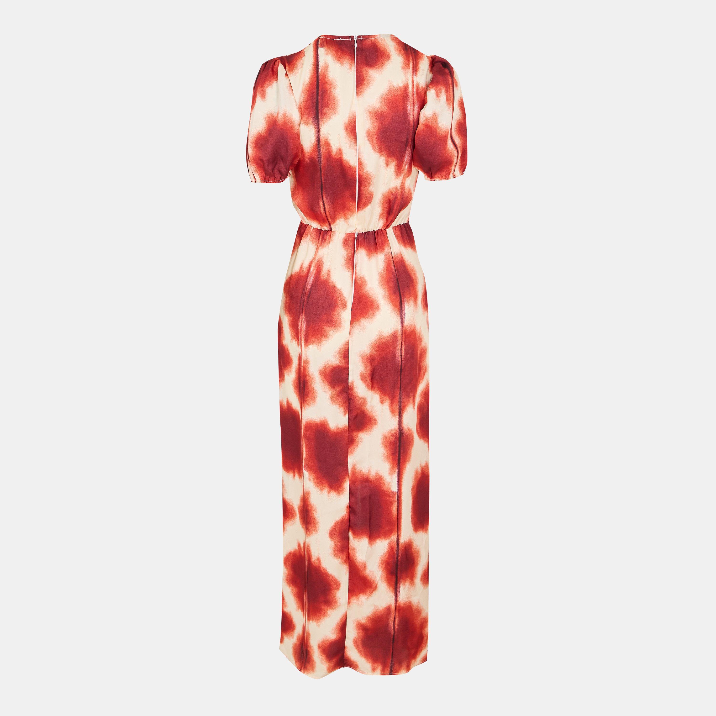 Multi - AX Paris - Rust Printed Puff Sleeve Front Split Midi Dress - 2