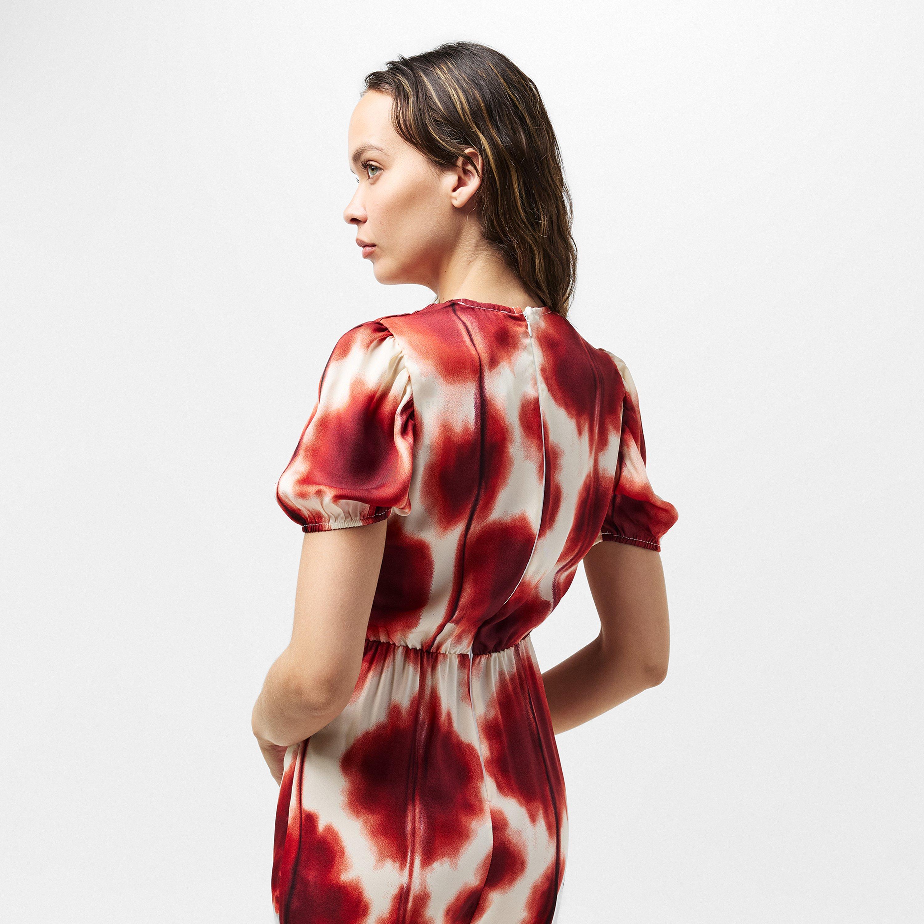 Multi - AX Paris - Rust Printed Puff Sleeve Front Split Midi Dress - 4