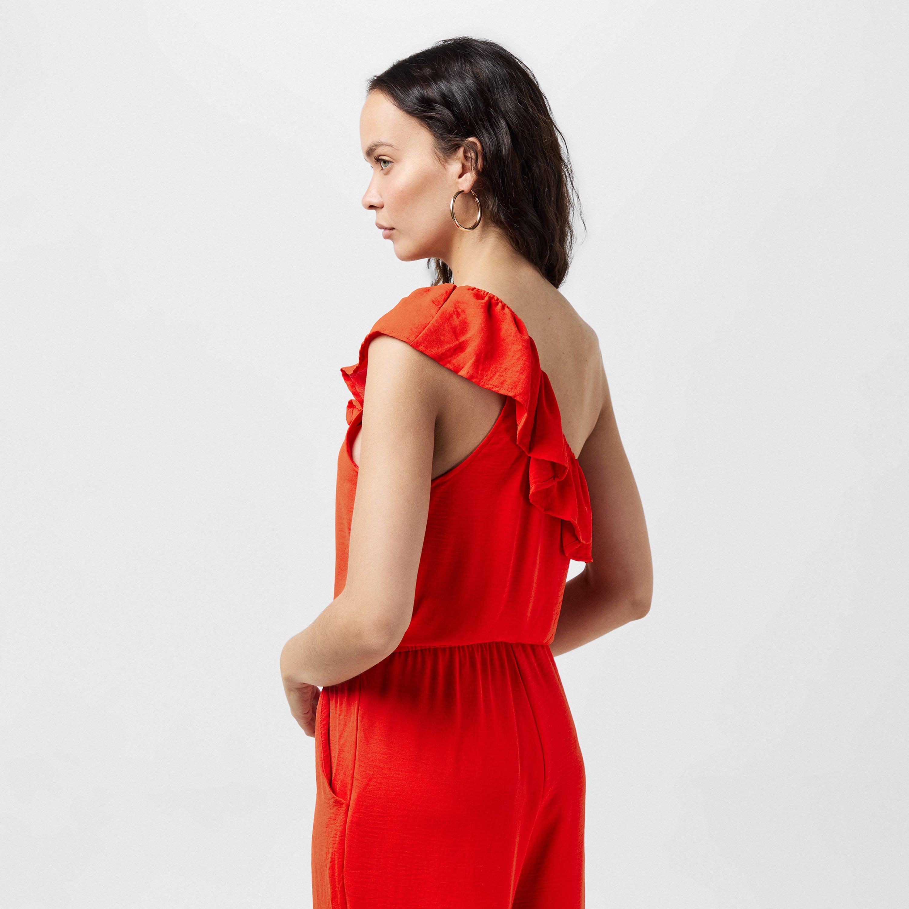 Orange - AX Paris - Burnt Orange Frill One Shoulder Jumpsuit - 3