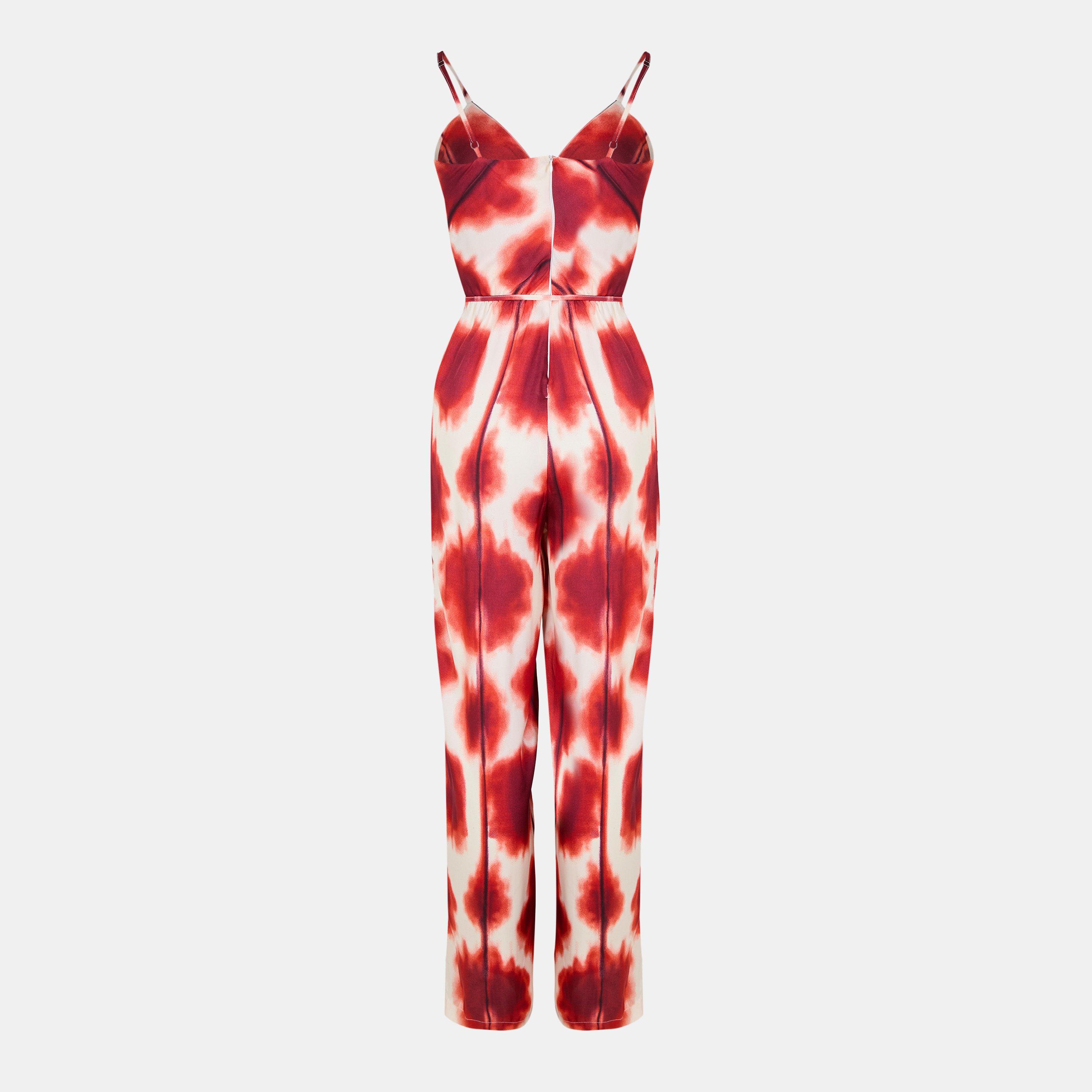 Multi - AX Paris - Rust Printed Strappy Tie Waist Jumpsuit - 2