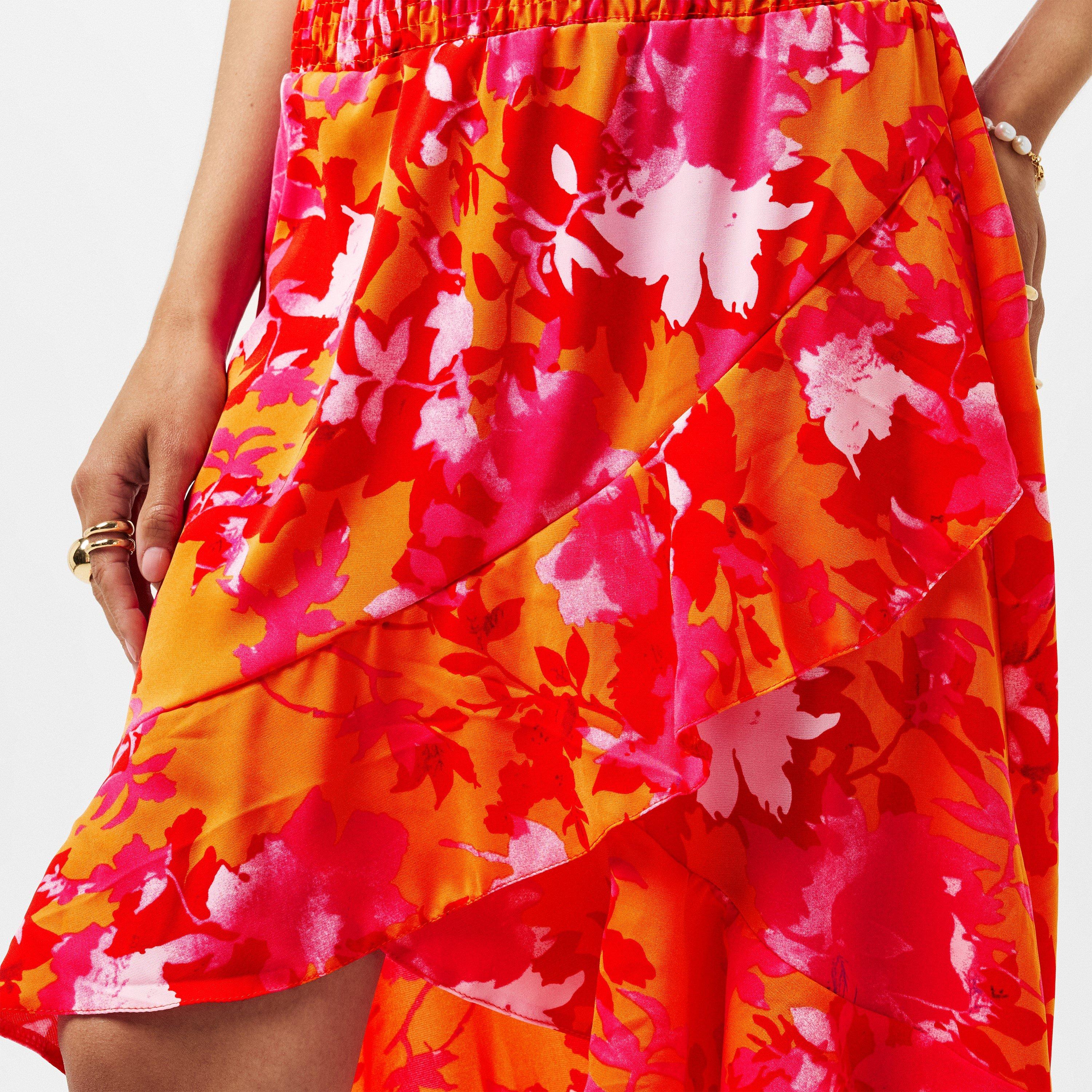 Multi - AX Paris - Pink And Orange Frill Detail Dipped Hem Skirt - 4