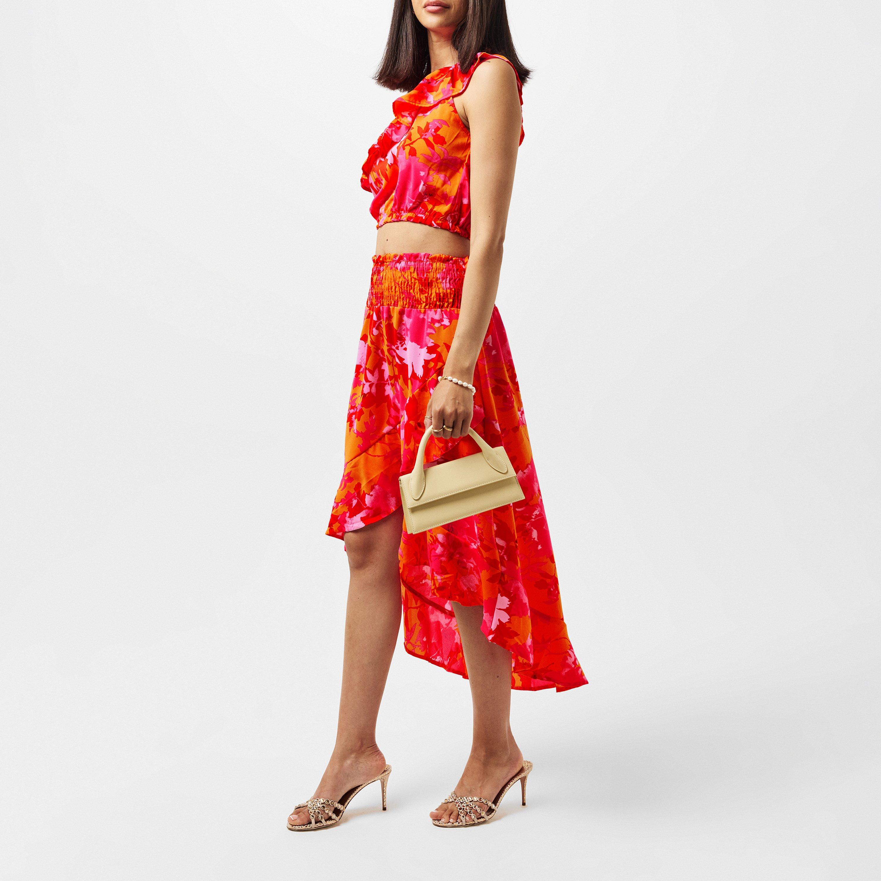 Multi - AX Paris - Pink And Orange Frill Detail Dipped Hem Skirt - 5