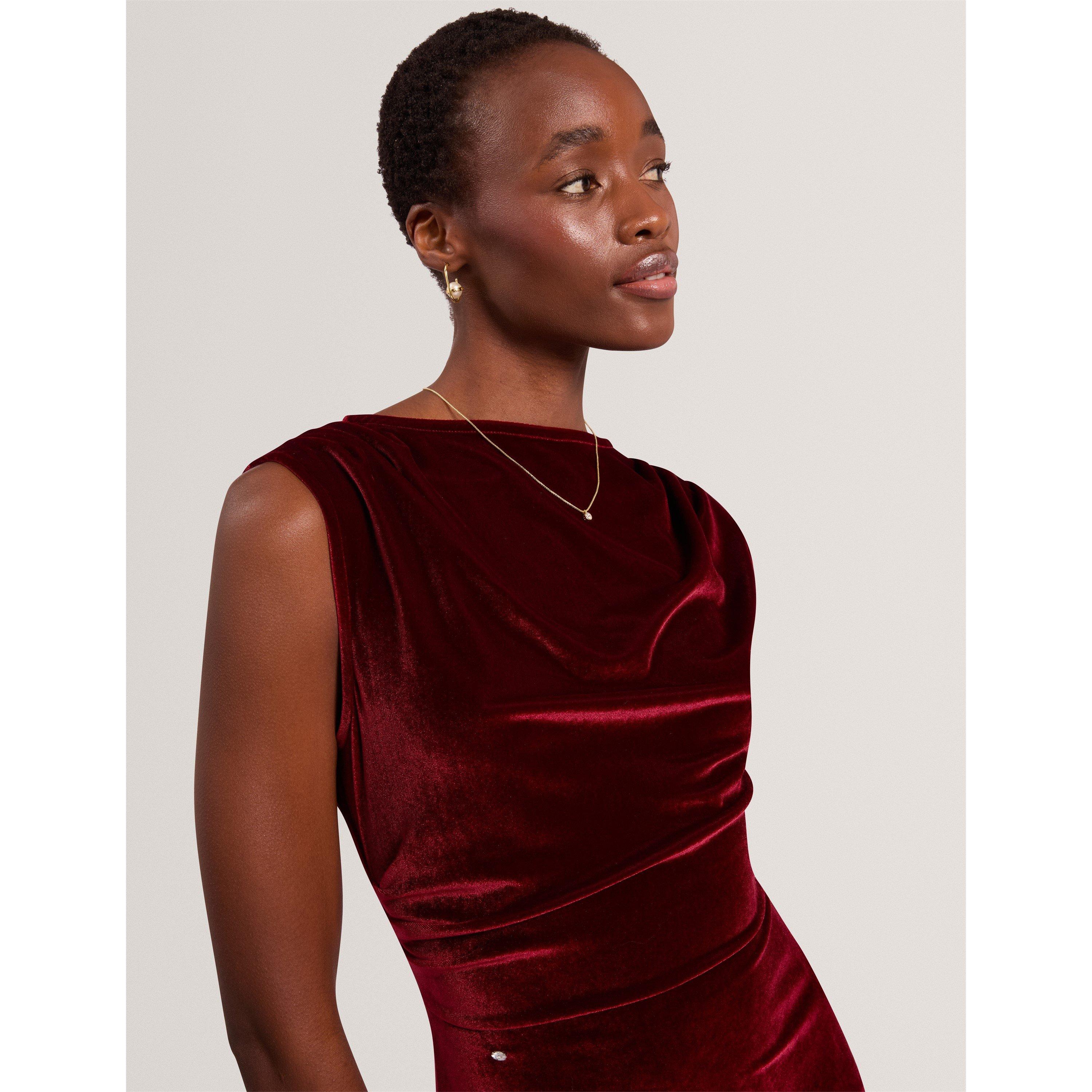 Maroon - Ted Baker - Ted Min Velvet Dress Ld64 - 4