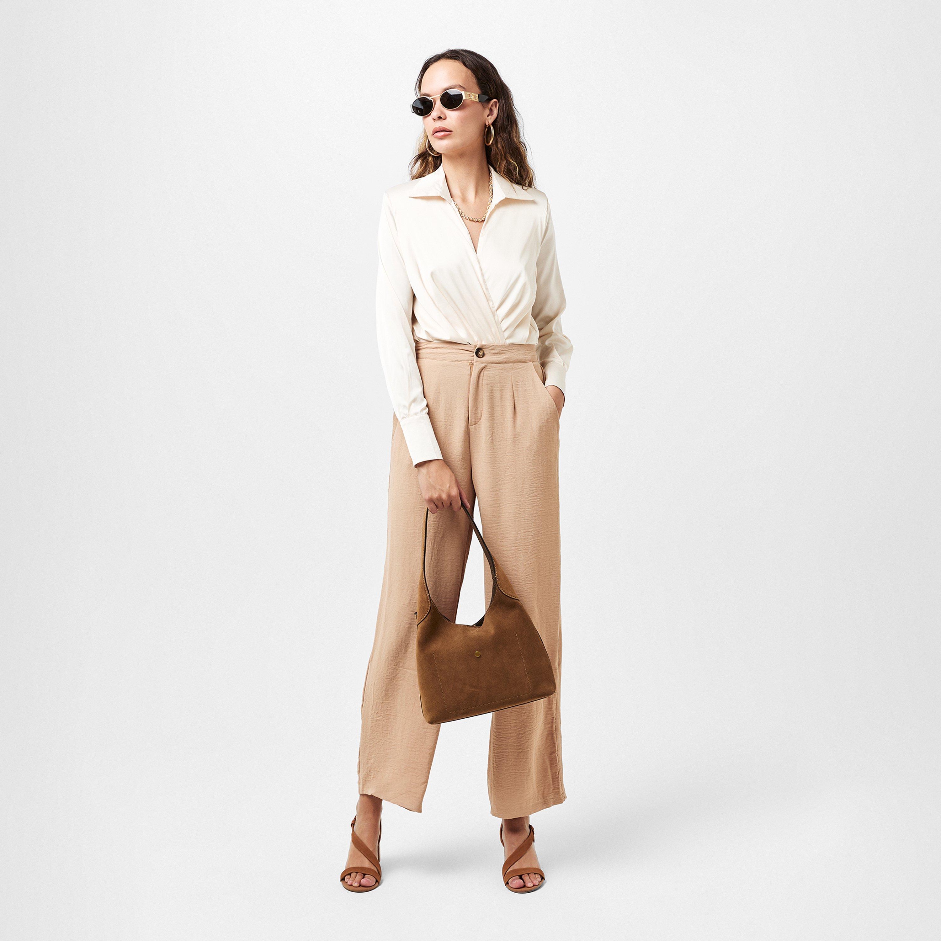 Cream - AX Paris - Cream Satin Wrap Shirt Bodysuit - 6