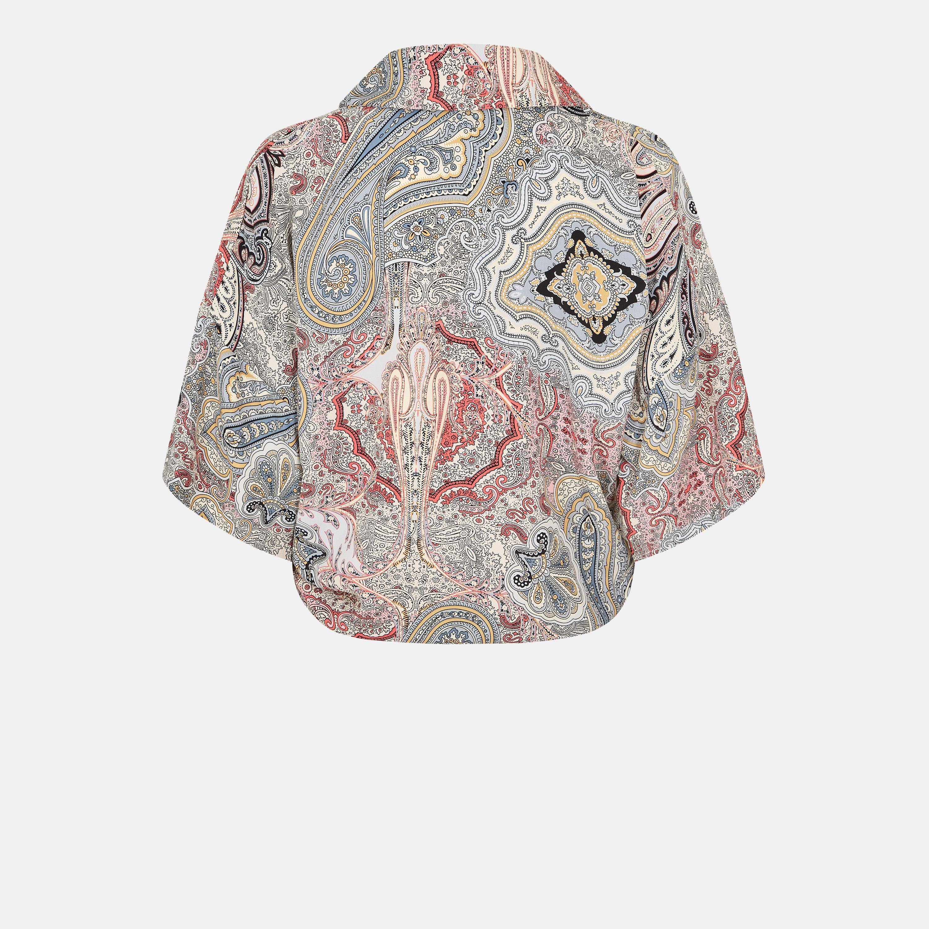 Multi - AX Paris - Multi Paisley Printed Tie Waist Crop Shirt - 2