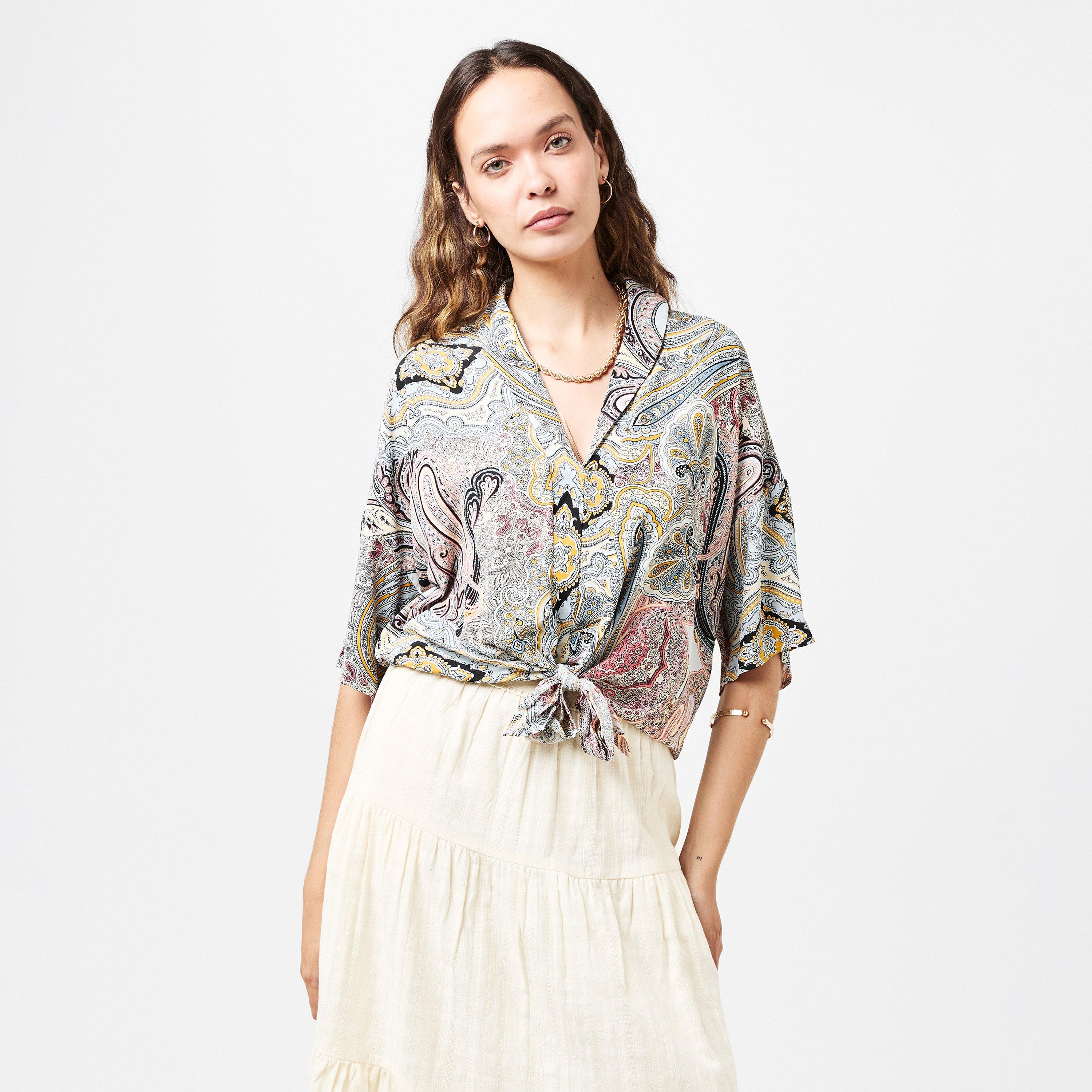 Multi - AX Paris - Multi Paisley Printed Tie Waist Crop Shirt - 3