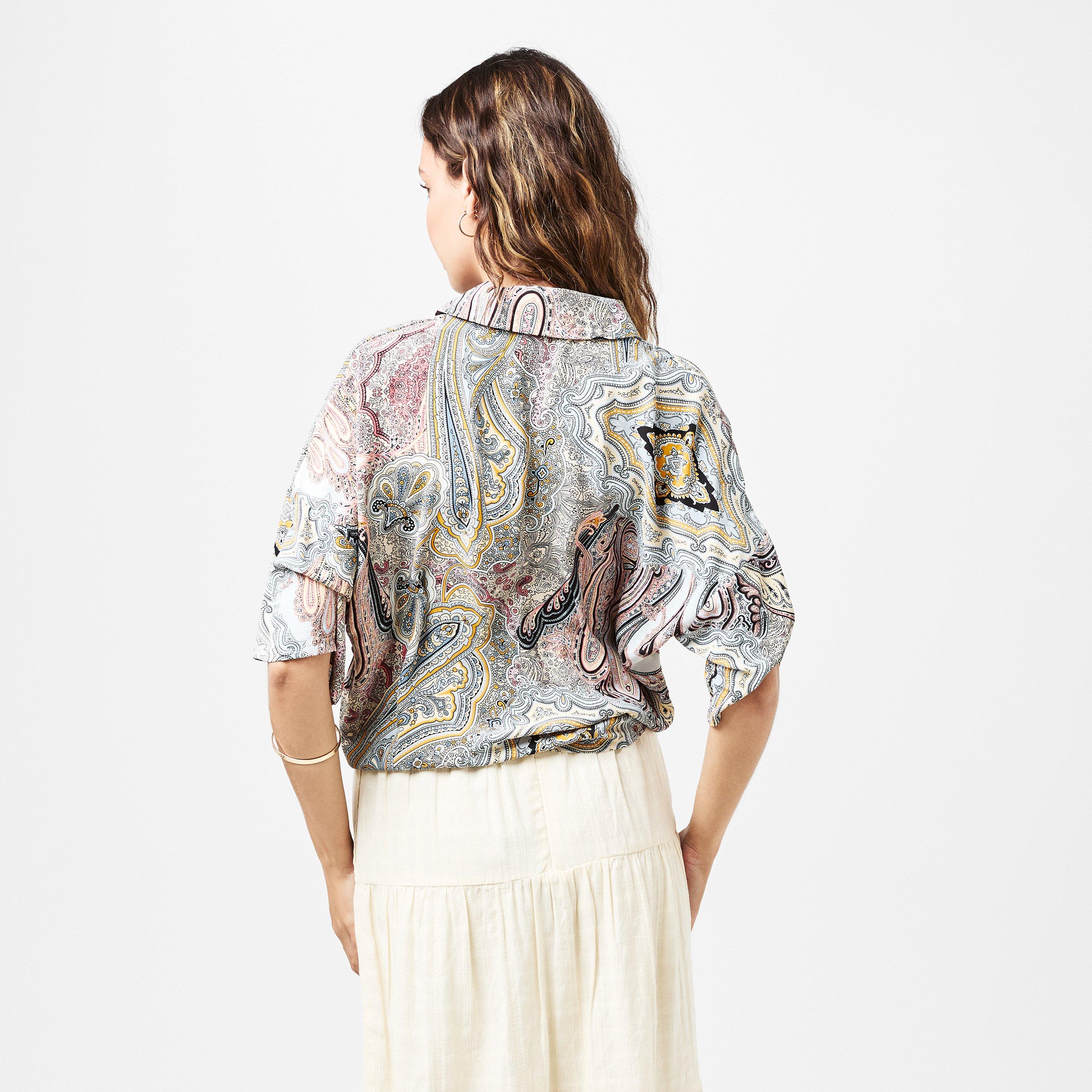 Multi - AX Paris - Multi Paisley Printed Tie Waist Crop Shirt - 4