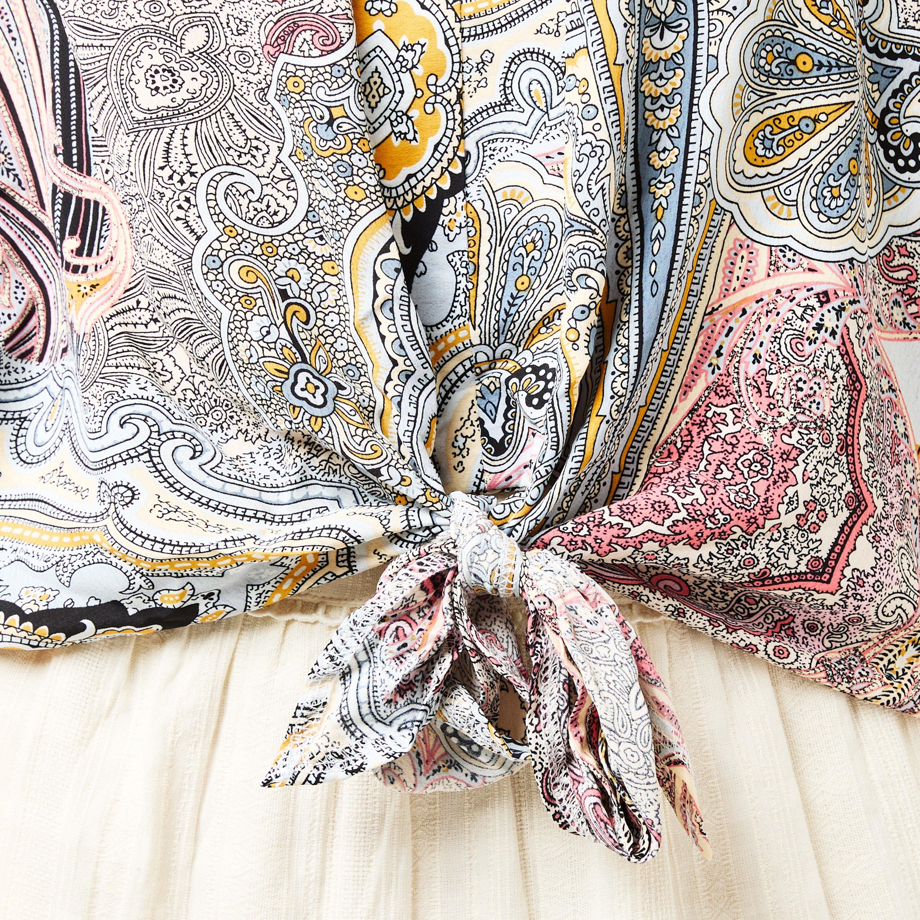 Multi - AX Paris - Multi Paisley Printed Tie Waist Crop Shirt - 5