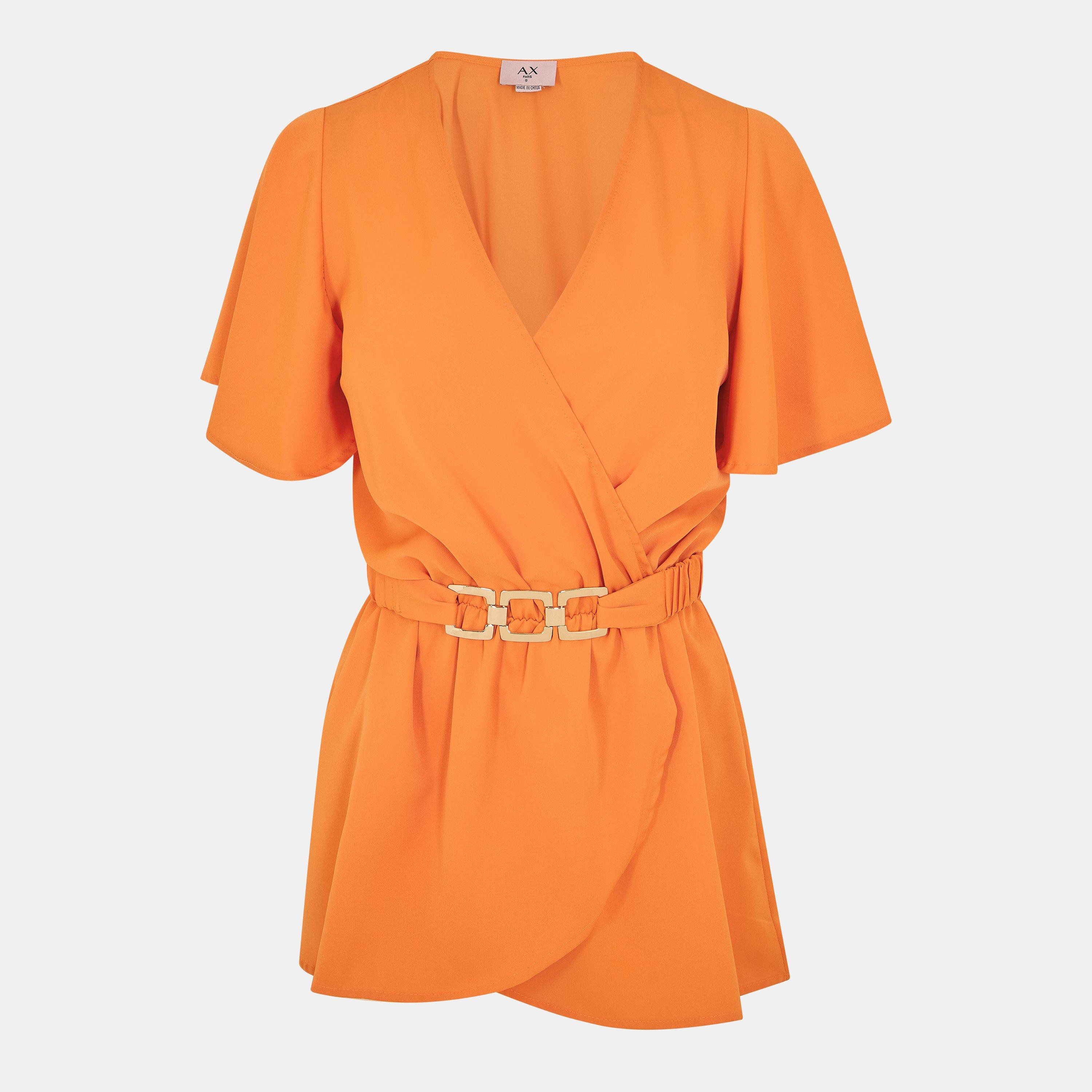 Orange - AX Paris - Short Sleeve Wrap Belted Top - 1