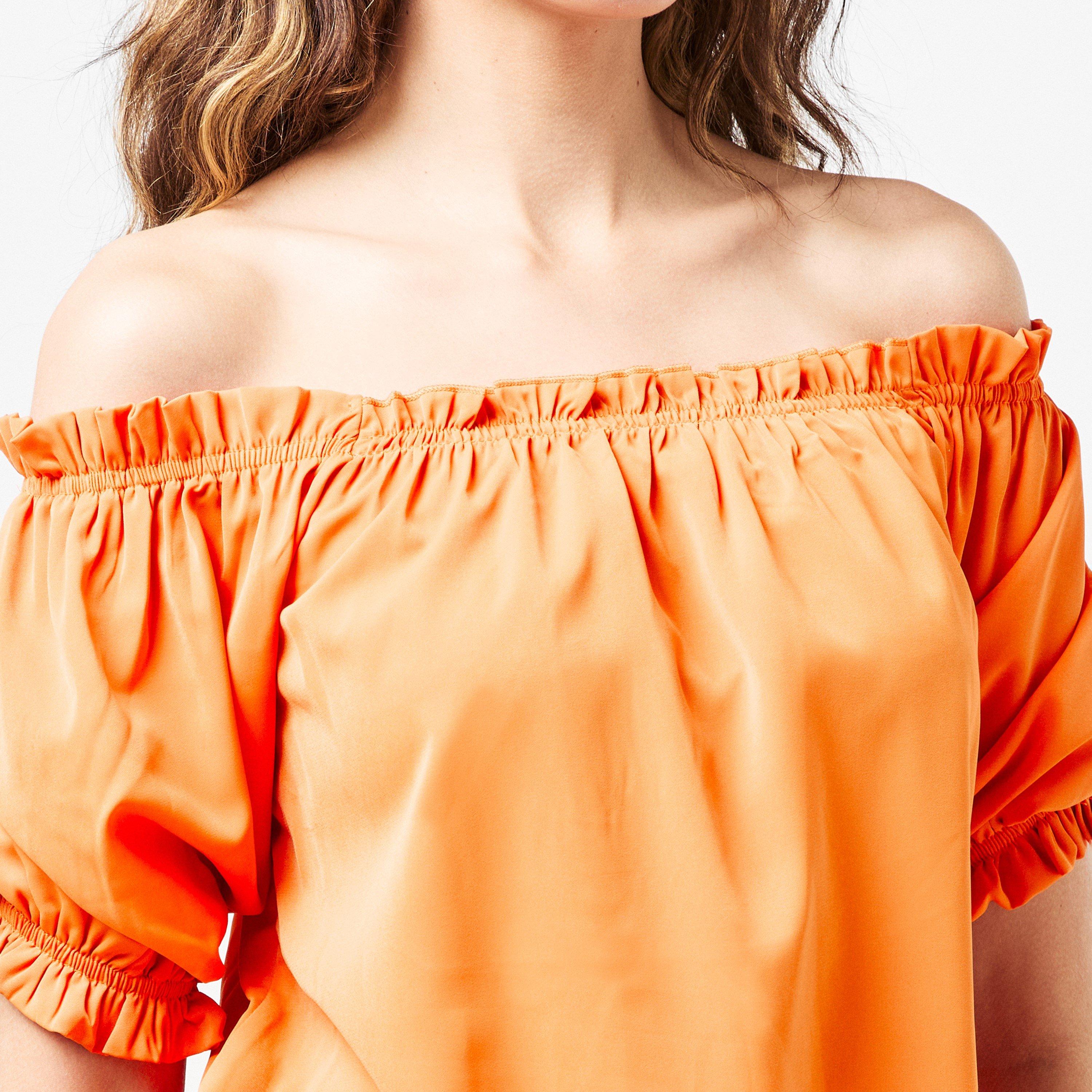 Orange - AX Paris - Elasticated Off The Shoulder Frill Detail Top - 5