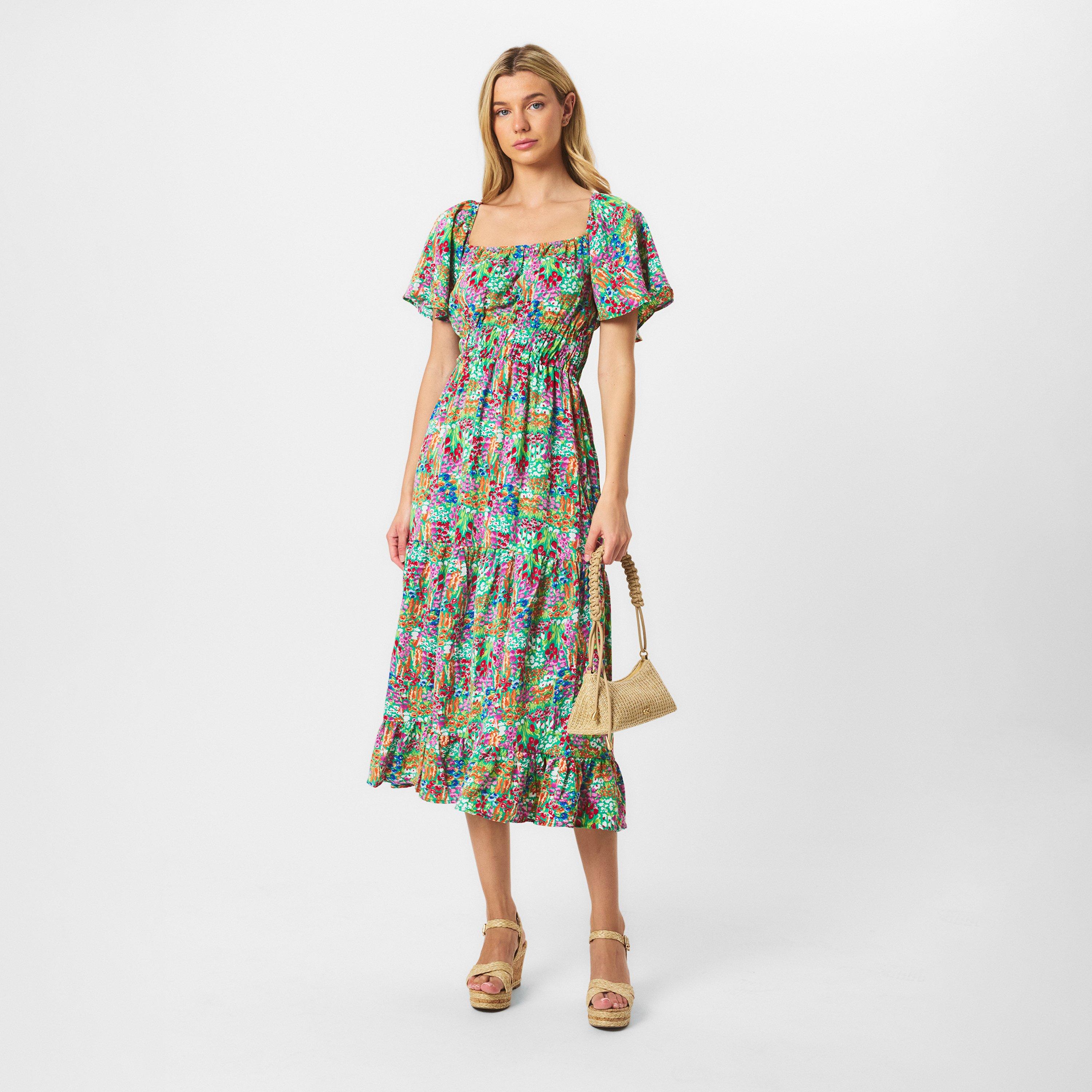 Multi - AX Paris - Multi Garden Print Frill Hem Midi Dress - 6