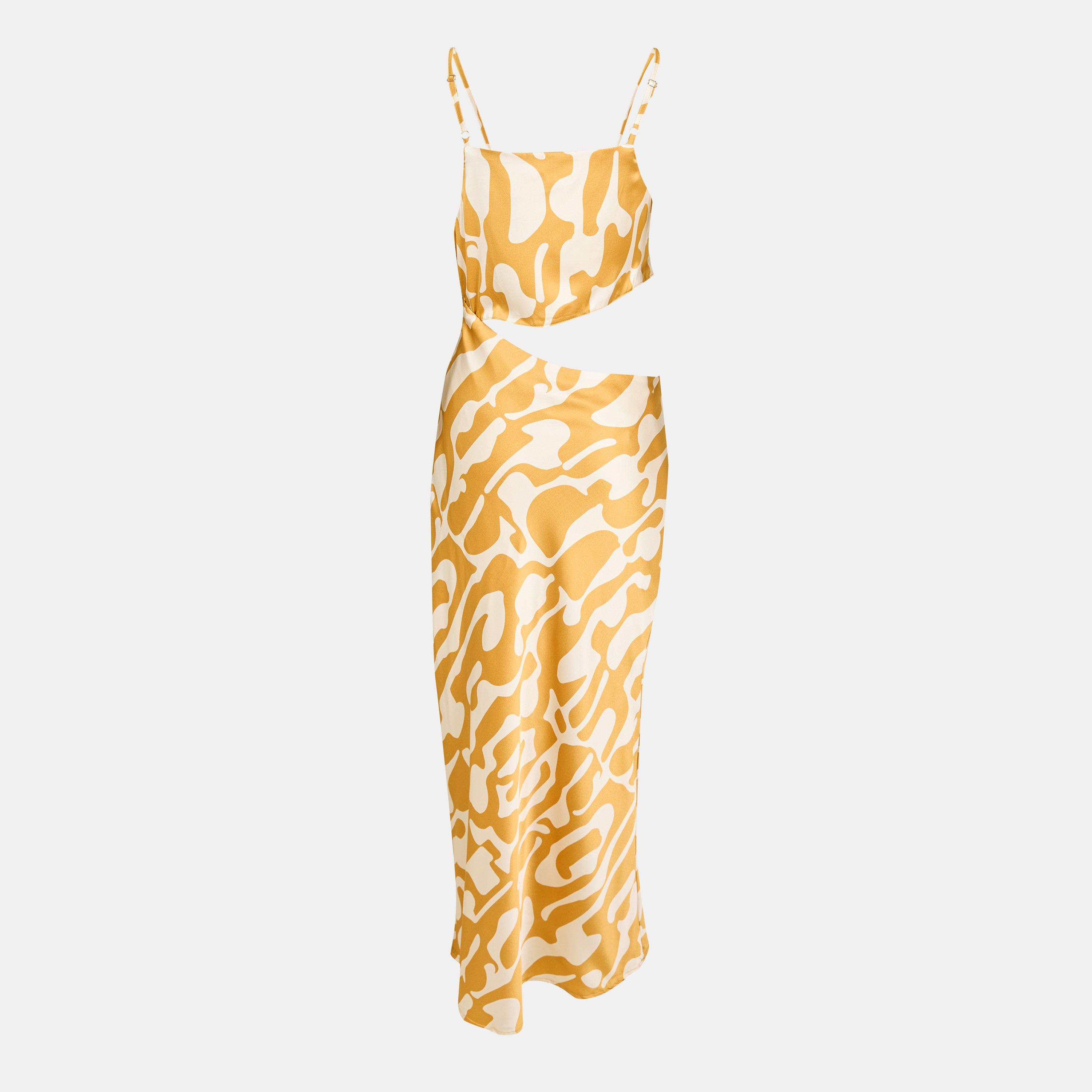 Yellow - AX Paris - Mustard Abstract Print Asymmetric Cut Out Midi Dress - 2