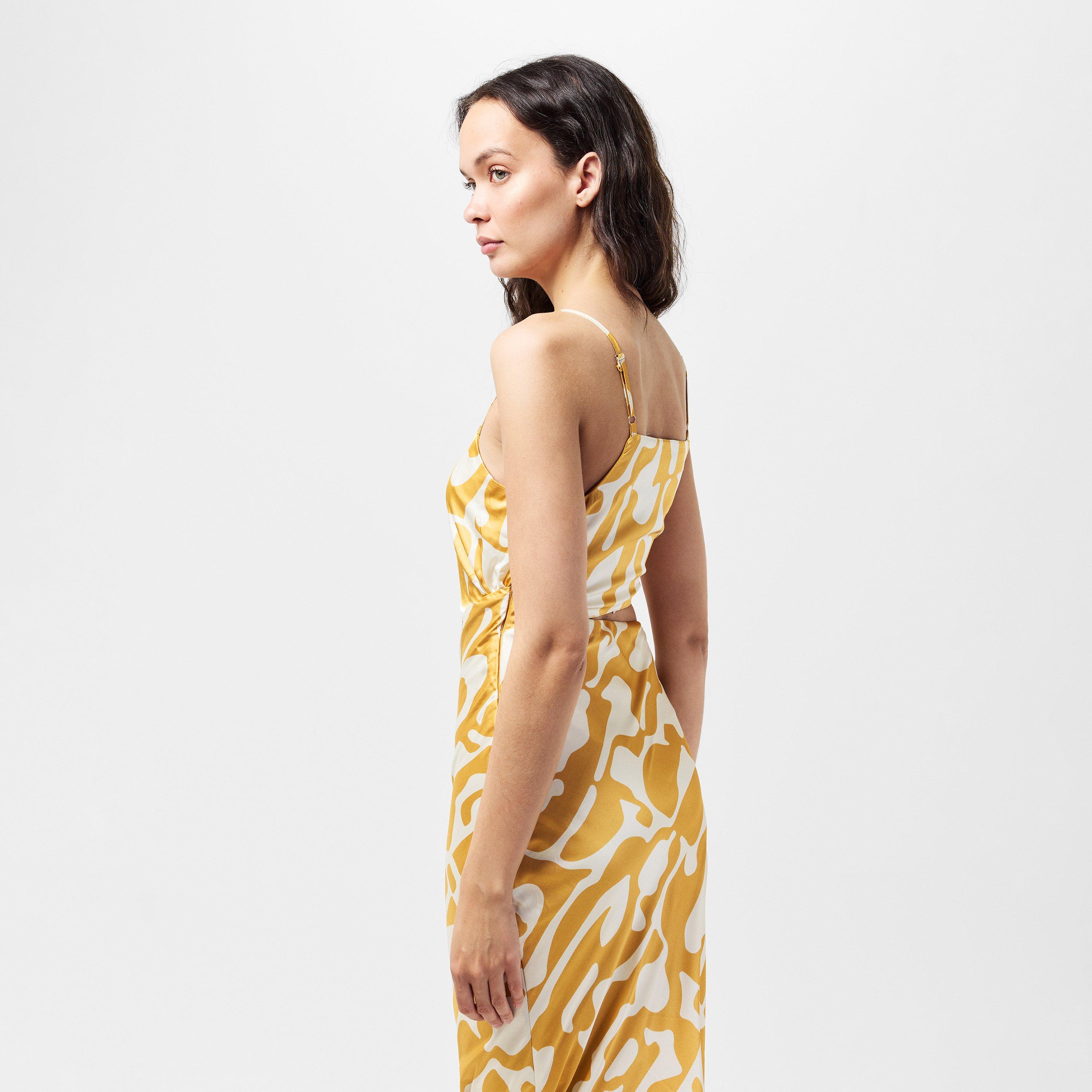 Yellow - AX Paris - Mustard Abstract Print Asymmetric Cut Out Midi Dress - 4