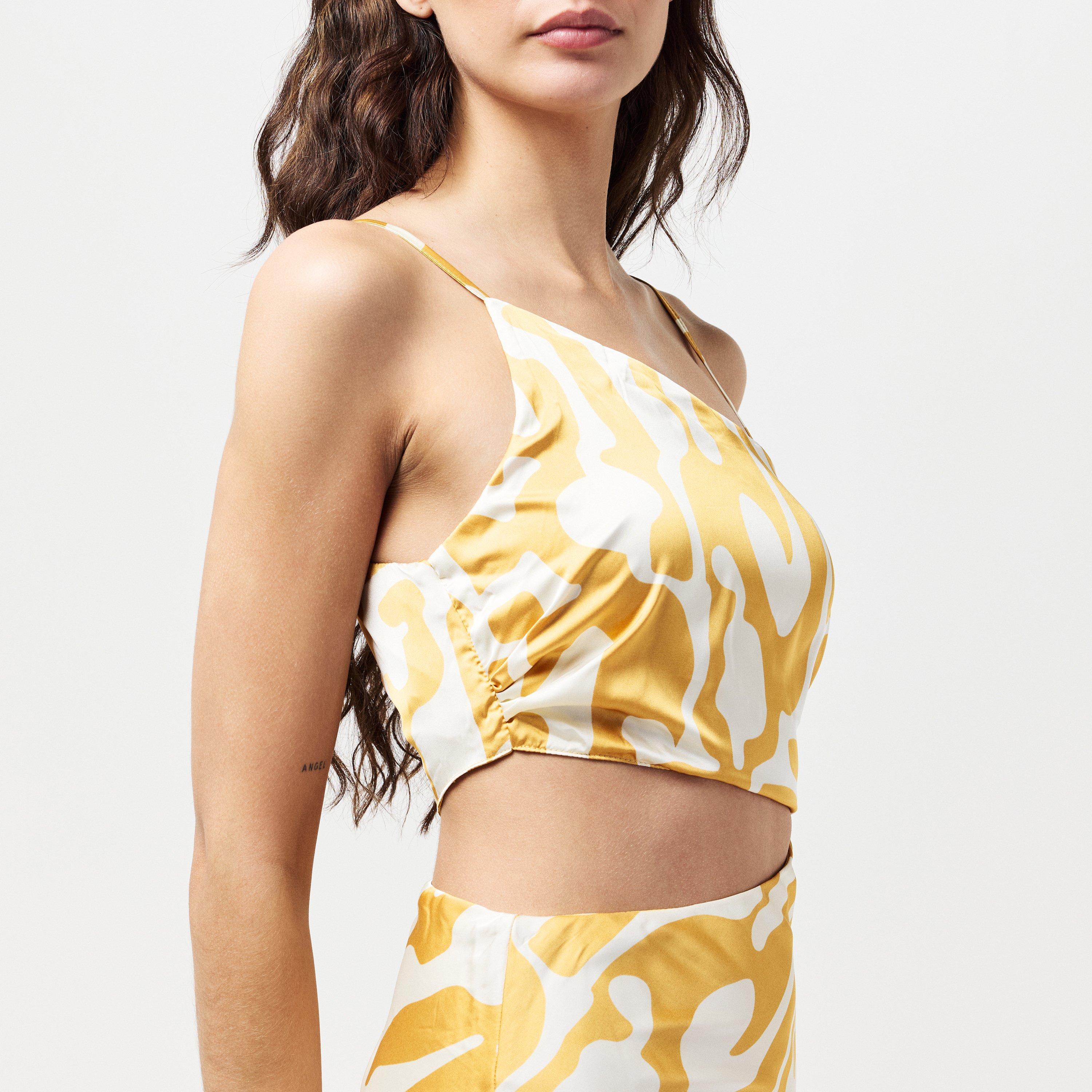 Yellow - AX Paris - Mustard Abstract Print Asymmetric Cut Out Midi Dress - 5