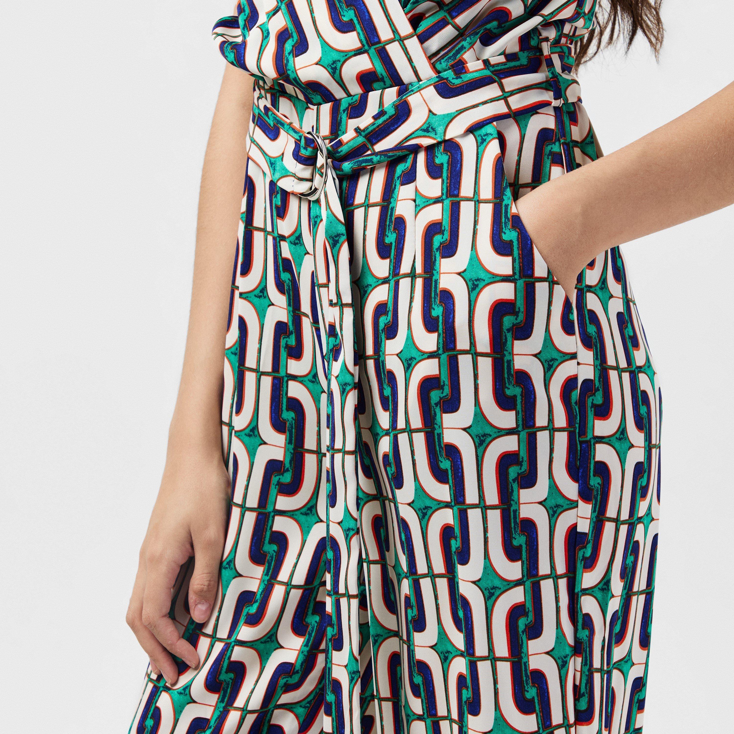 Multi - AX Paris - Multi Geometric Printed Wrap Top Belted Jumpsuit - 4