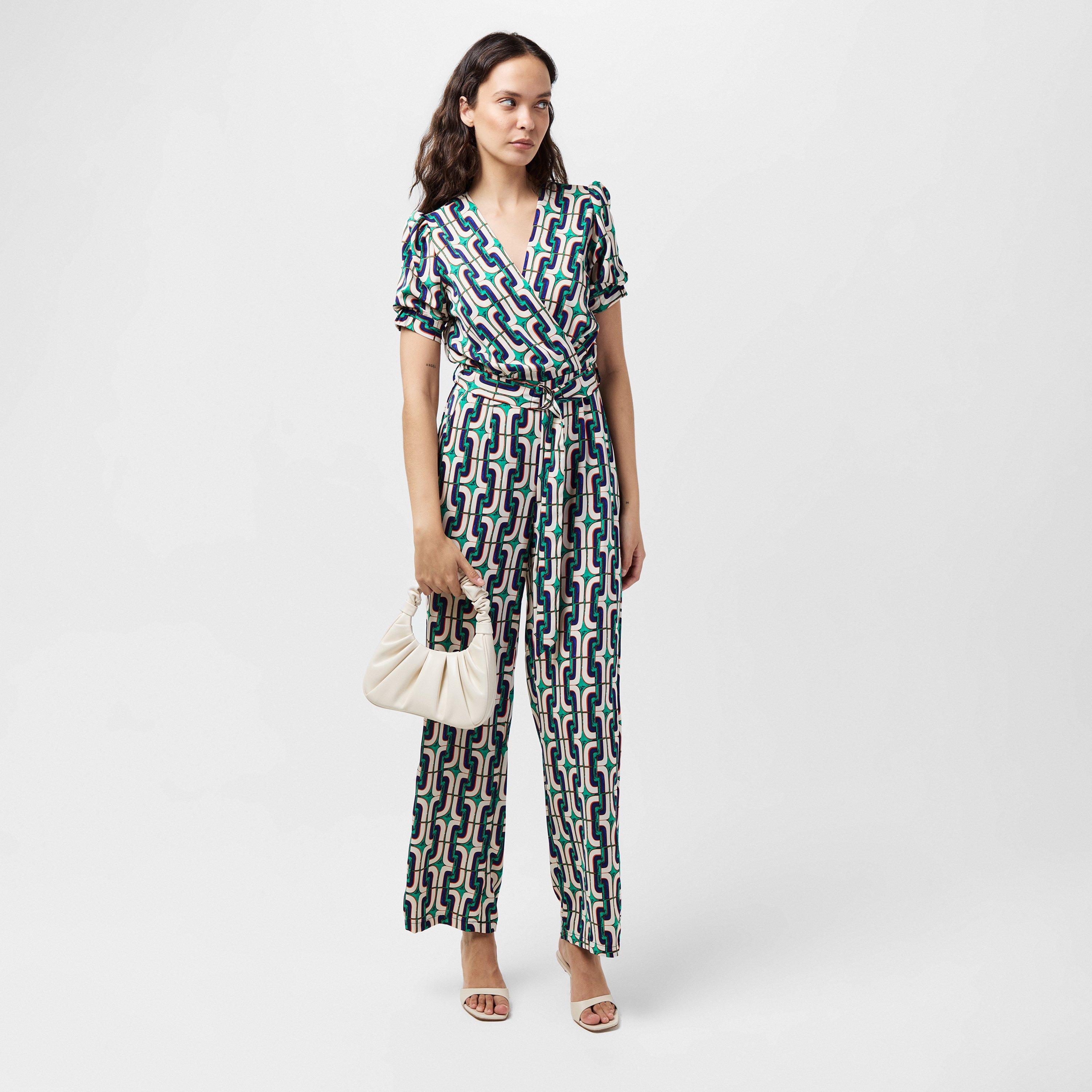 Multi - AX Paris - Multi Geometric Printed Wrap Top Belted Jumpsuit - 5