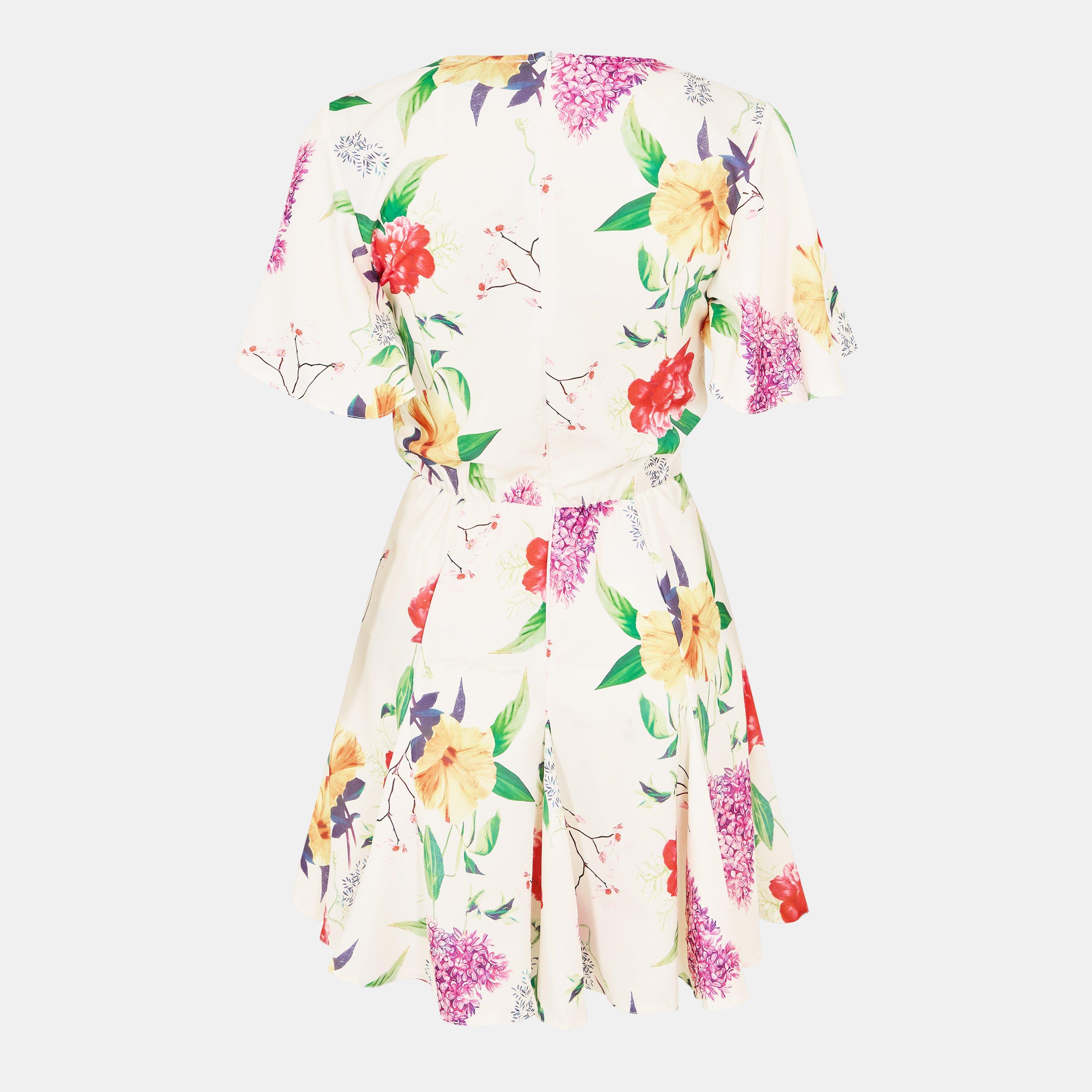 Cream - AX Paris - Cream Floral Printed Wrap Top Skater Dress - 2