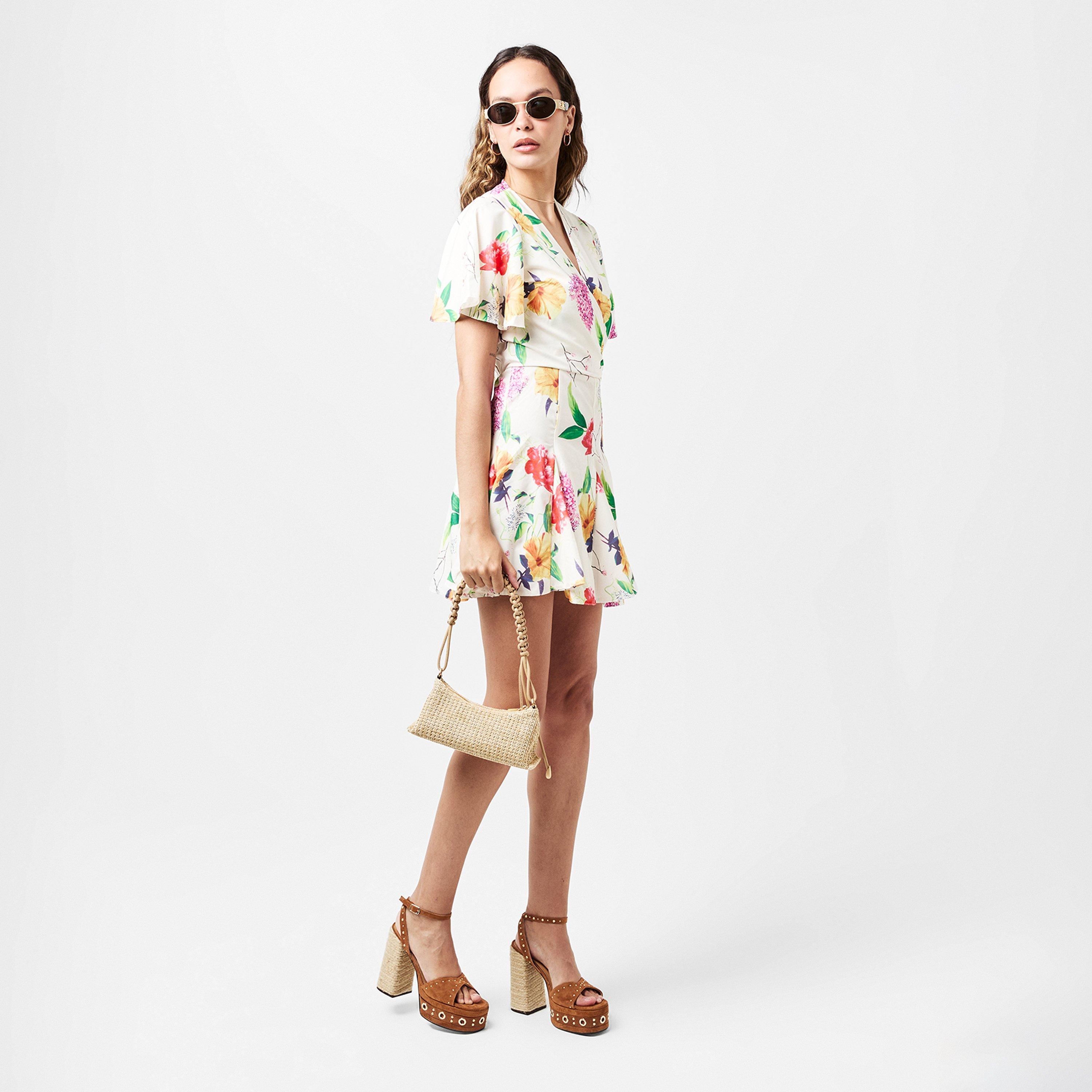 Cream - AX Paris - Cream Floral Printed Wrap Top Skater Dress - 6