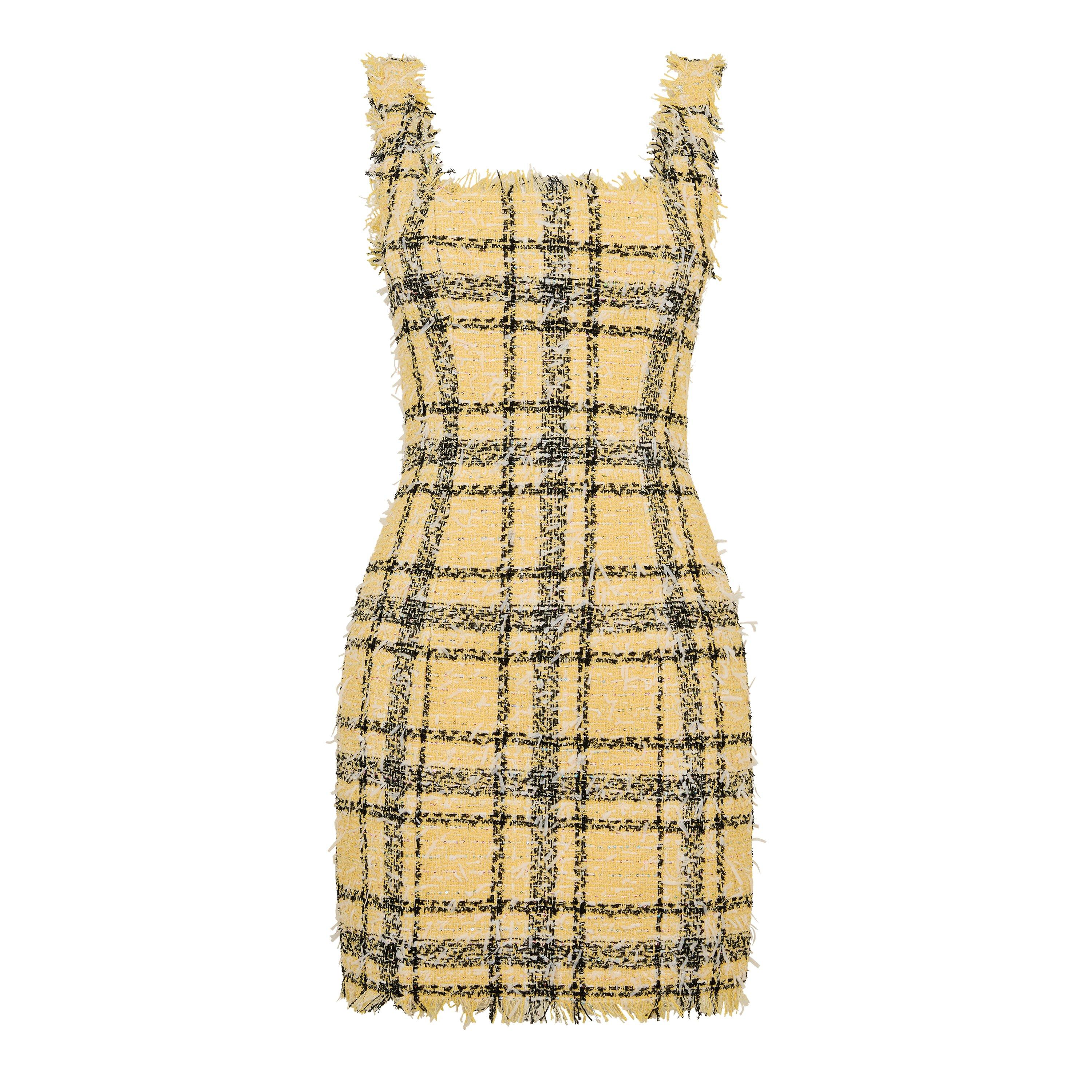 Balmain Short Strappy Dress in Glitter Tweed - Pale Yellow - Size 12 (M)
