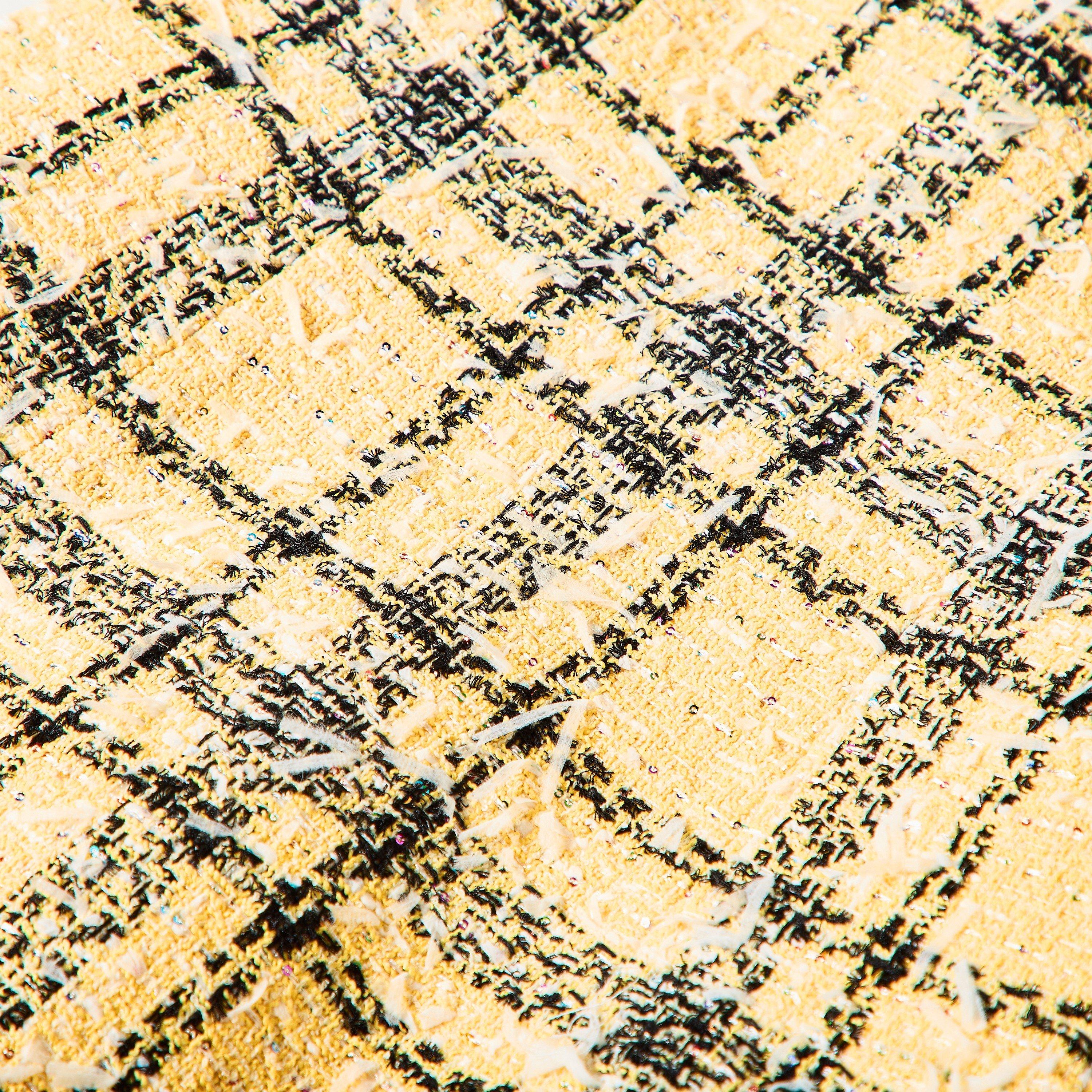 Pale Yellow - Balmain - Short Strappy Dress in Glitter Tweed - 5