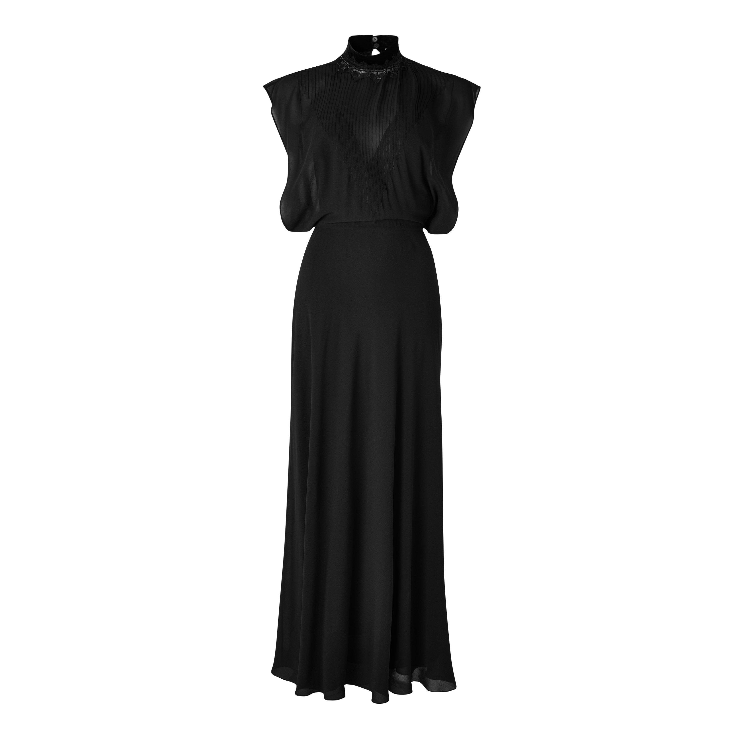 Black - Fendi - Women's Georgette Silk Maxi Dress - 1