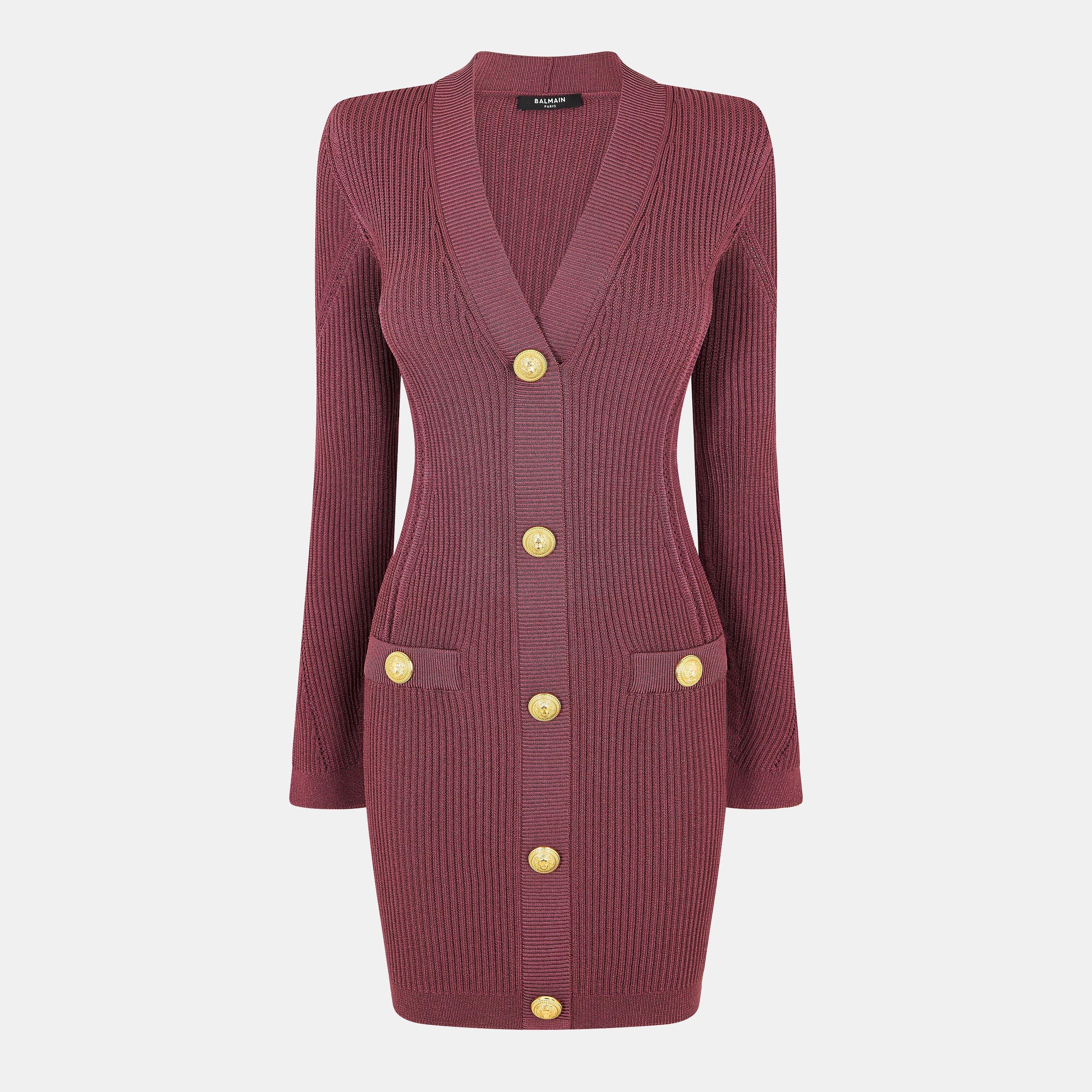Violet - Balmain - Women's V Neck Knitted Mini Dress - 1